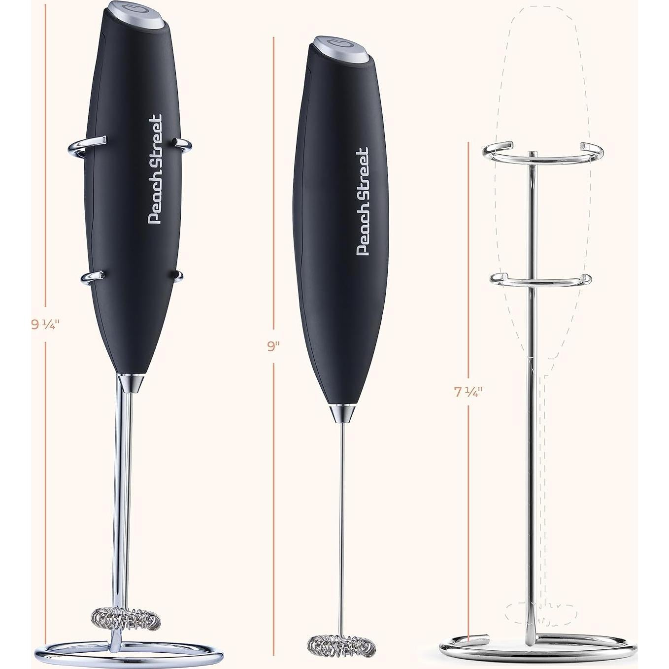 Espumador de Leche Peach Street Negro 500ml Acero Inoxidable