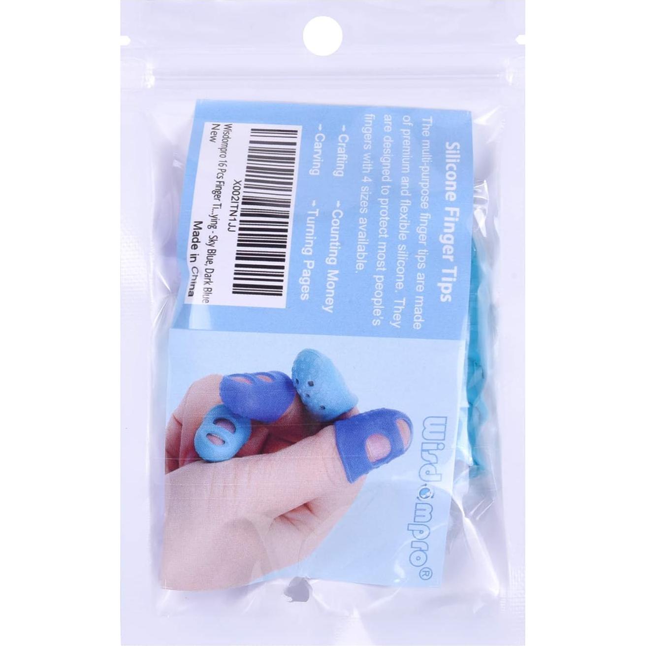 Puntas de Dedos Wisdompro 16 Pcs Silicona 4 Tamaños Azul Aqua