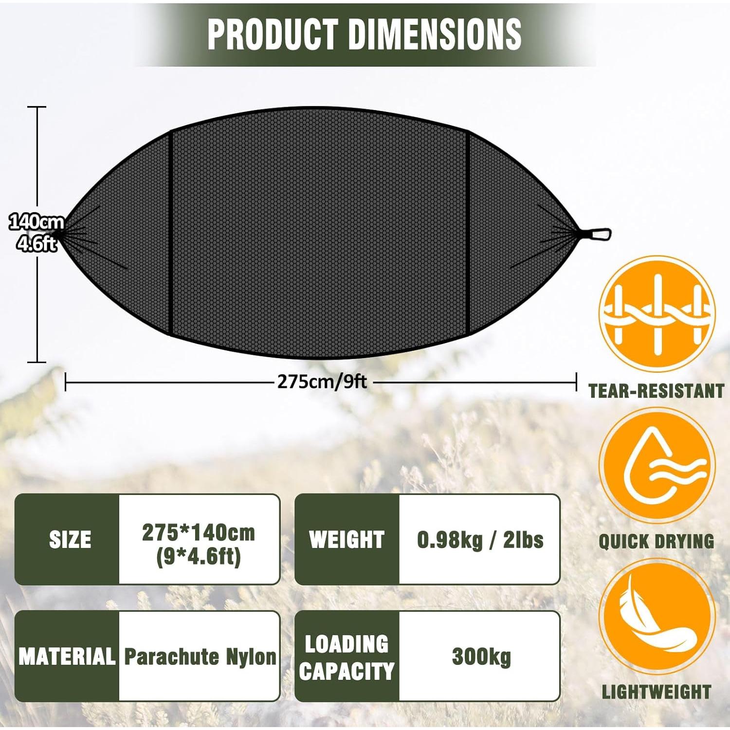 Hamaca de Camping NATUREFUN Ultra-Ligera 300kg Nylon 2.74x1.40m