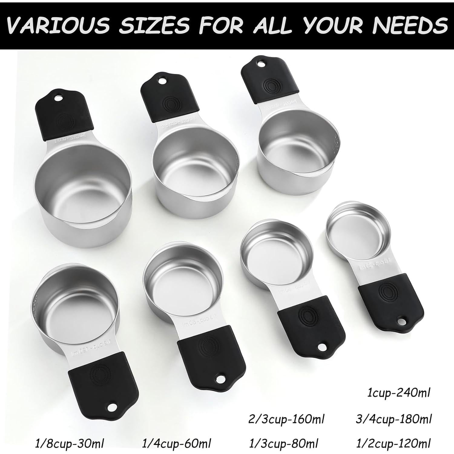 Magnetic Measuring Cups Set 7 Stainless Steel Stackable Nesting Measuring Cups for Measuring Dry and Liquid Ingredients
