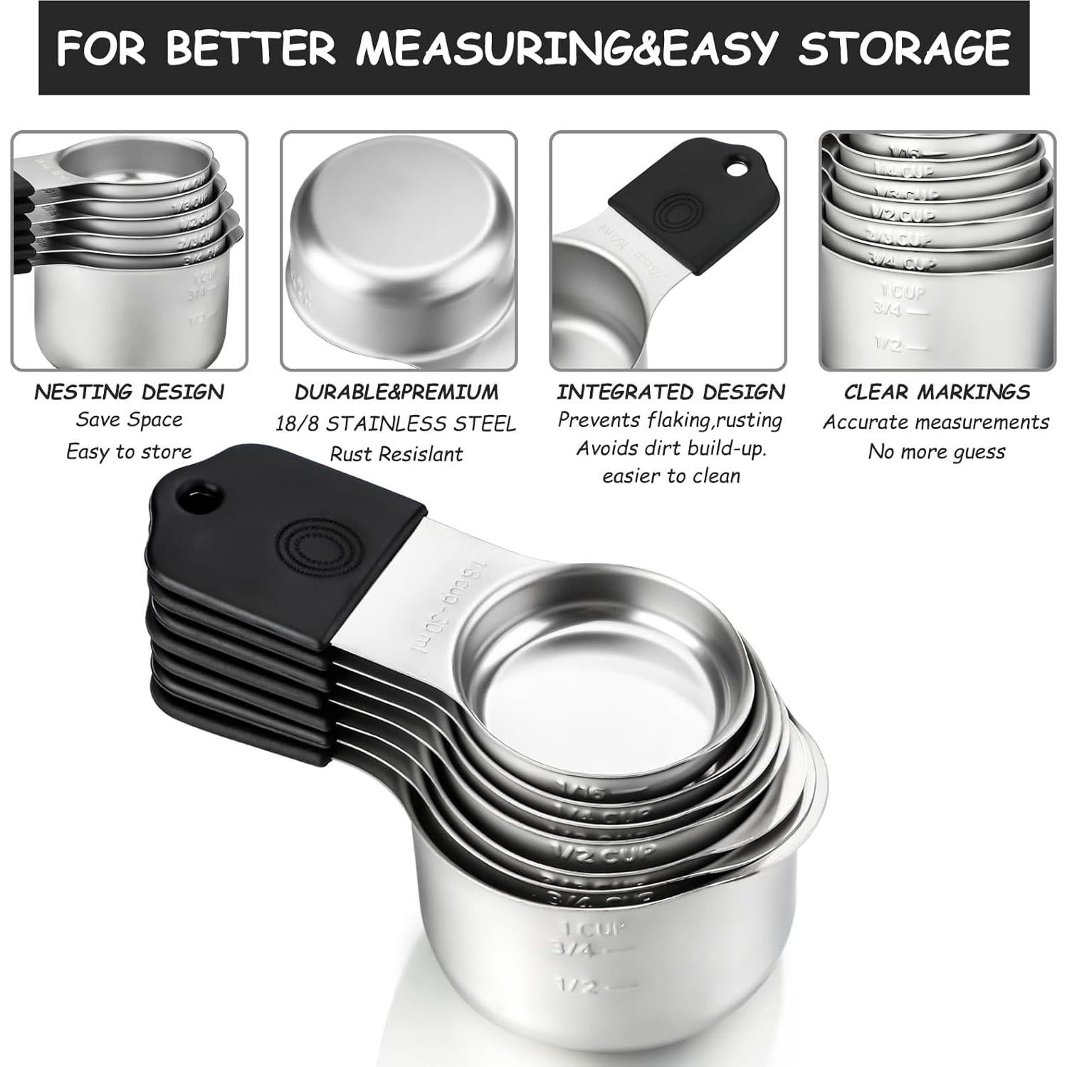 Magnetic Measuring Cups Set 7 Stainless Steel Stackable Nesting Measuring Cups for Measuring Dry and Liquid Ingredients