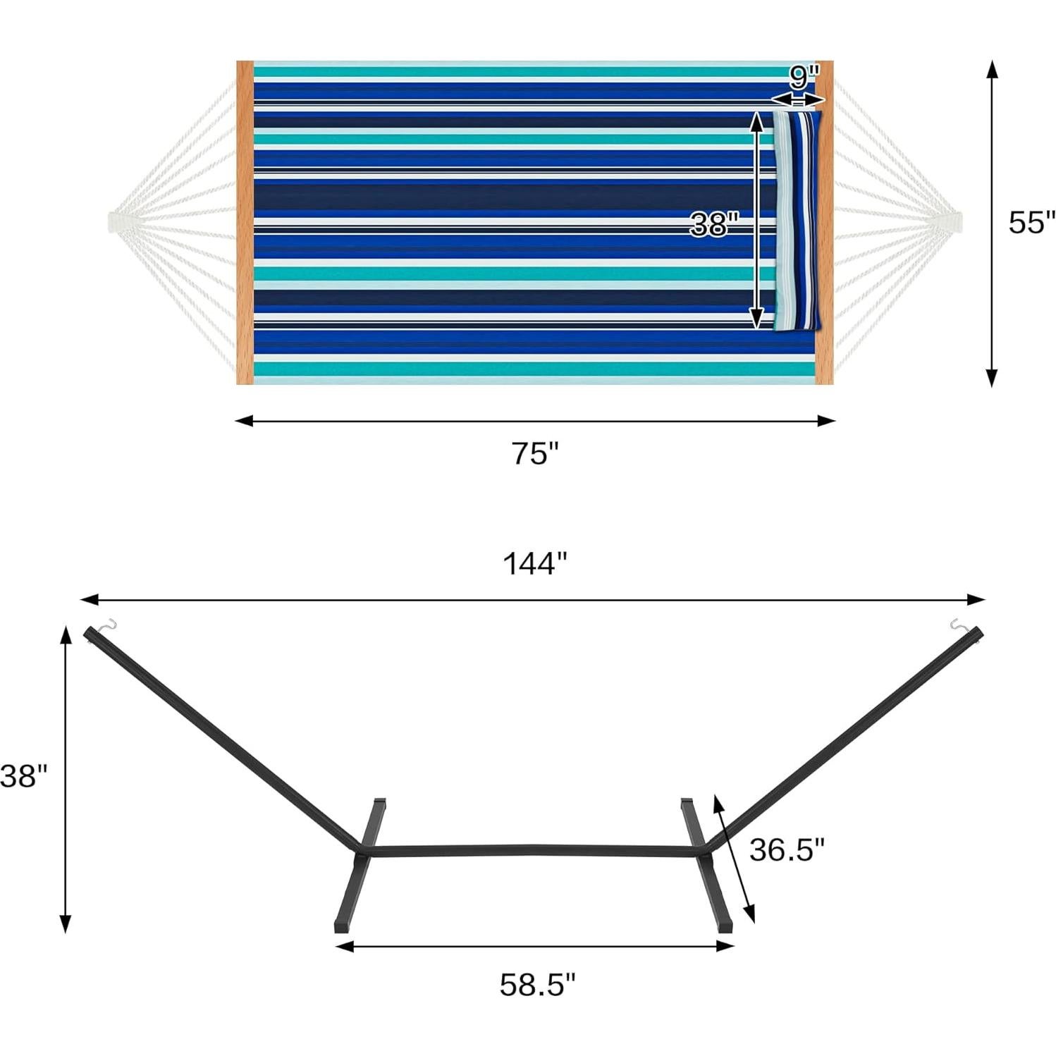 Hamaca Doble Homgava con Soporte Acero 217kg Rayas Azules