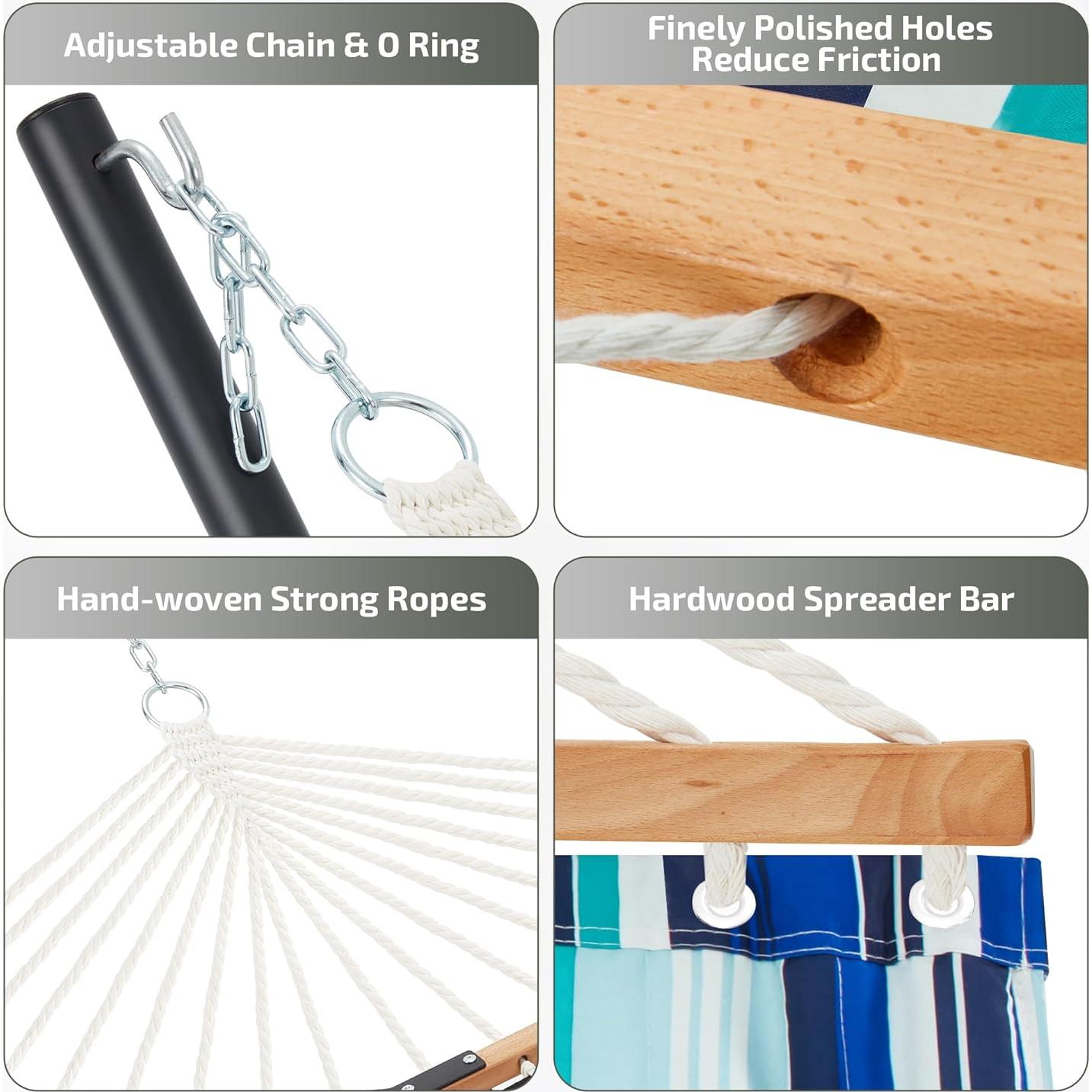 Hamaca Doble Homgava con Soporte Acero 217kg Rayas Azules