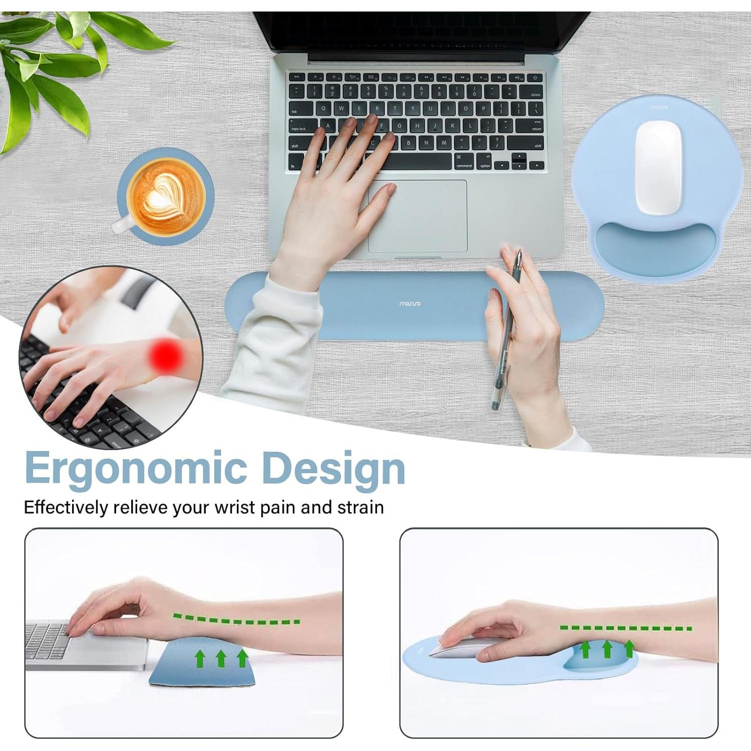 Soporte Reposamuñecas MOSISO Ergonomico Teclado y Ratón Azul