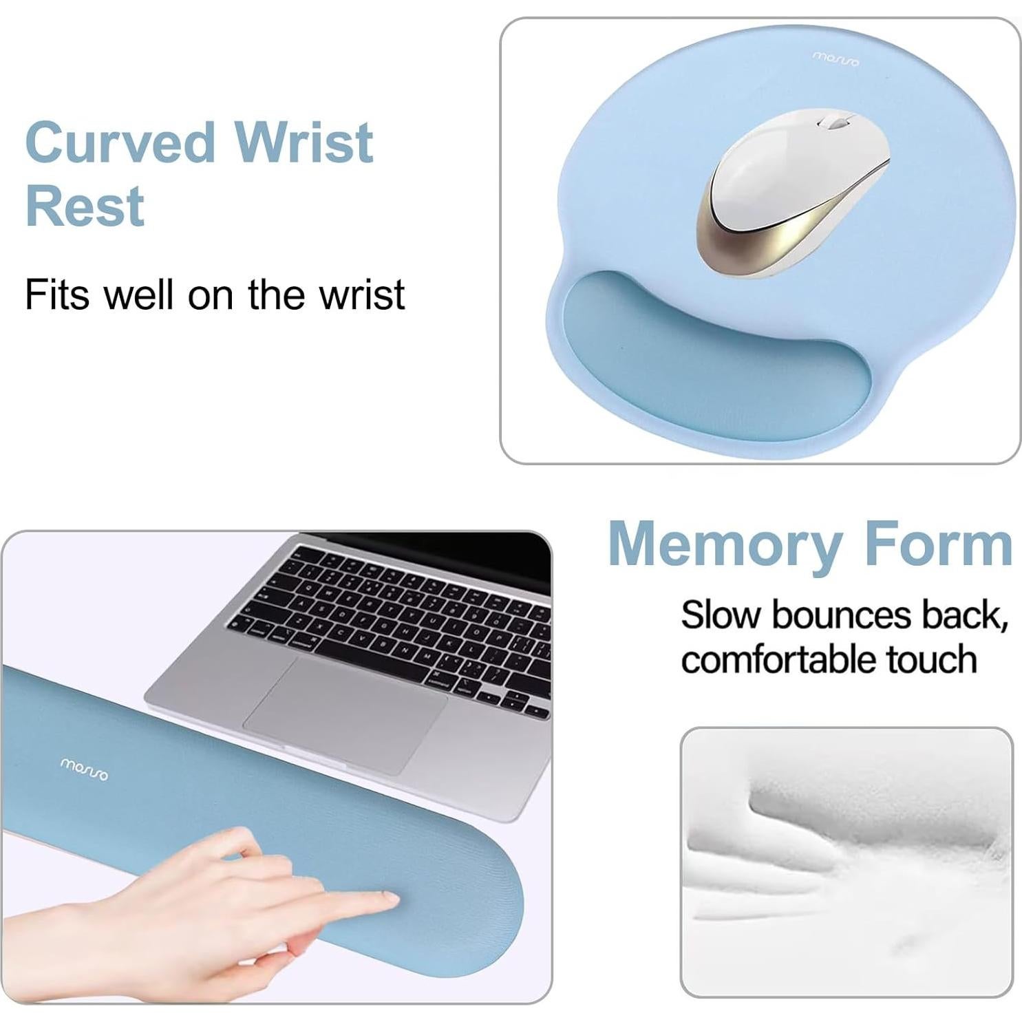 Soporte Reposamuñecas MOSISO Ergonomico Teclado y Ratón Azul