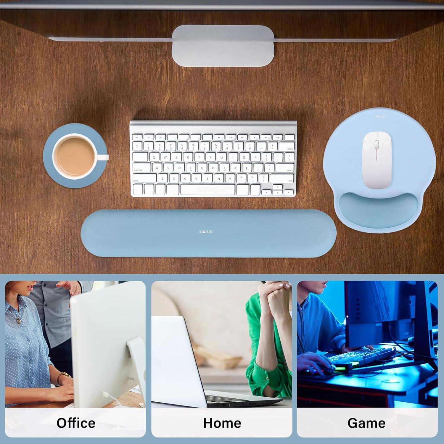 Soporte Reposamuñecas MOSISO Ergonomico Teclado y Ratón Azul