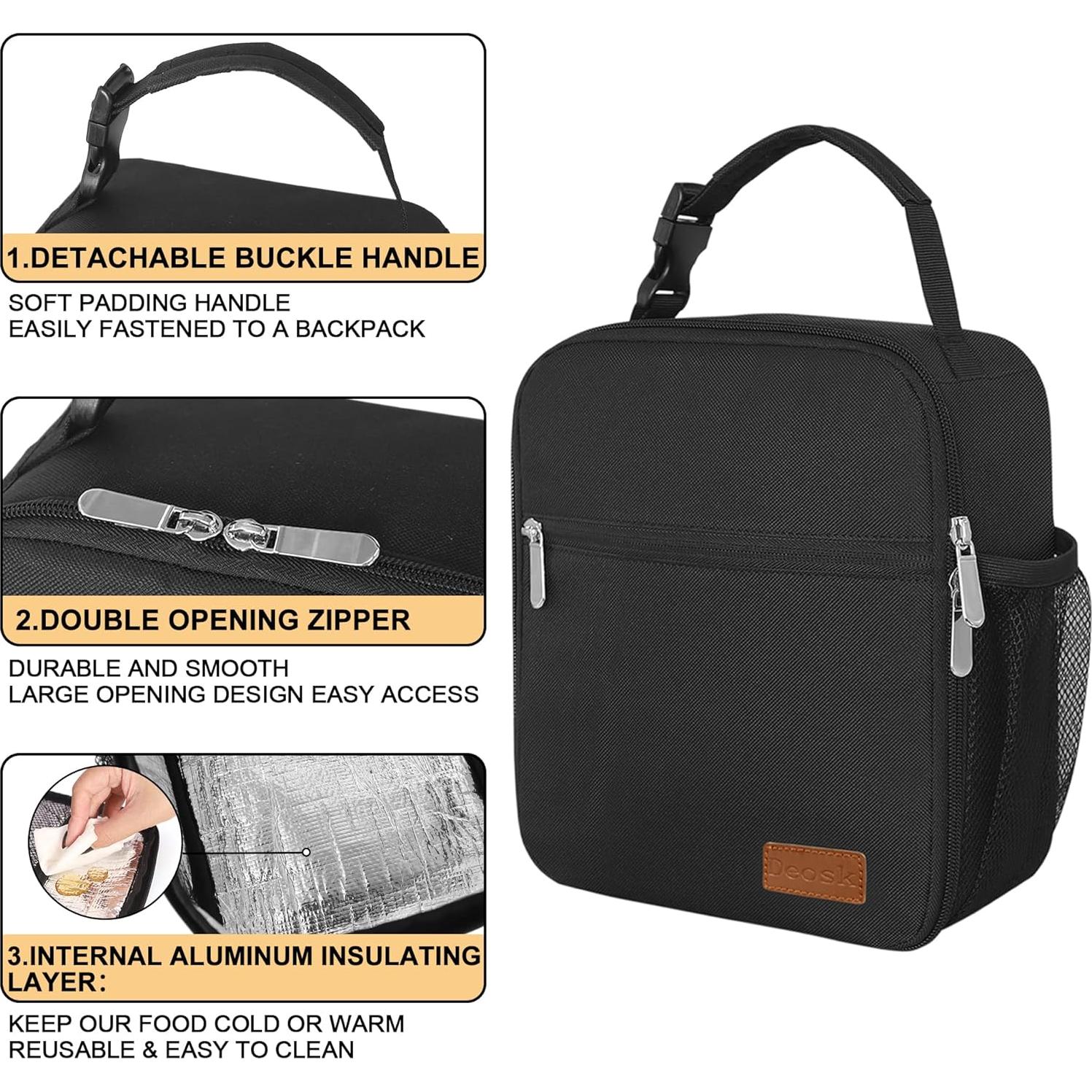 Bolsa de Almuerzo Deosk Aislada 7.57L Negra para Adultos