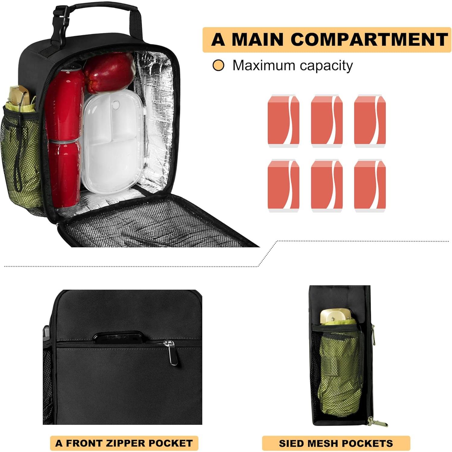 Bolsa de Almuerzo Deosk Aislada 7.57L Negra para Adultos