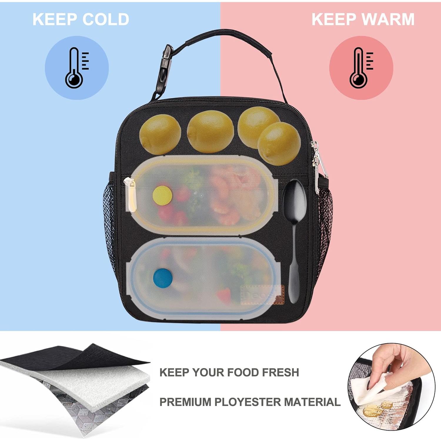 Bolsa de Almuerzo Deosk Aislada 7.57L Negra para Adultos