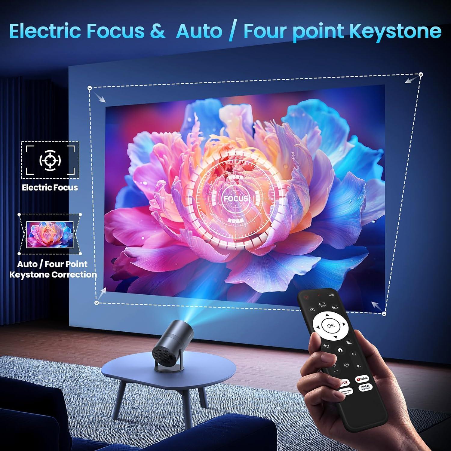 [Netflix Officially & Electric Focus]Mini Projector with WiFi and Bluetooth - 1080P 4K Support Portable Outdoor Projector,YOWHICK 270°Smart Projector for Movie Night/Ceiling /Home Theater (Grey)