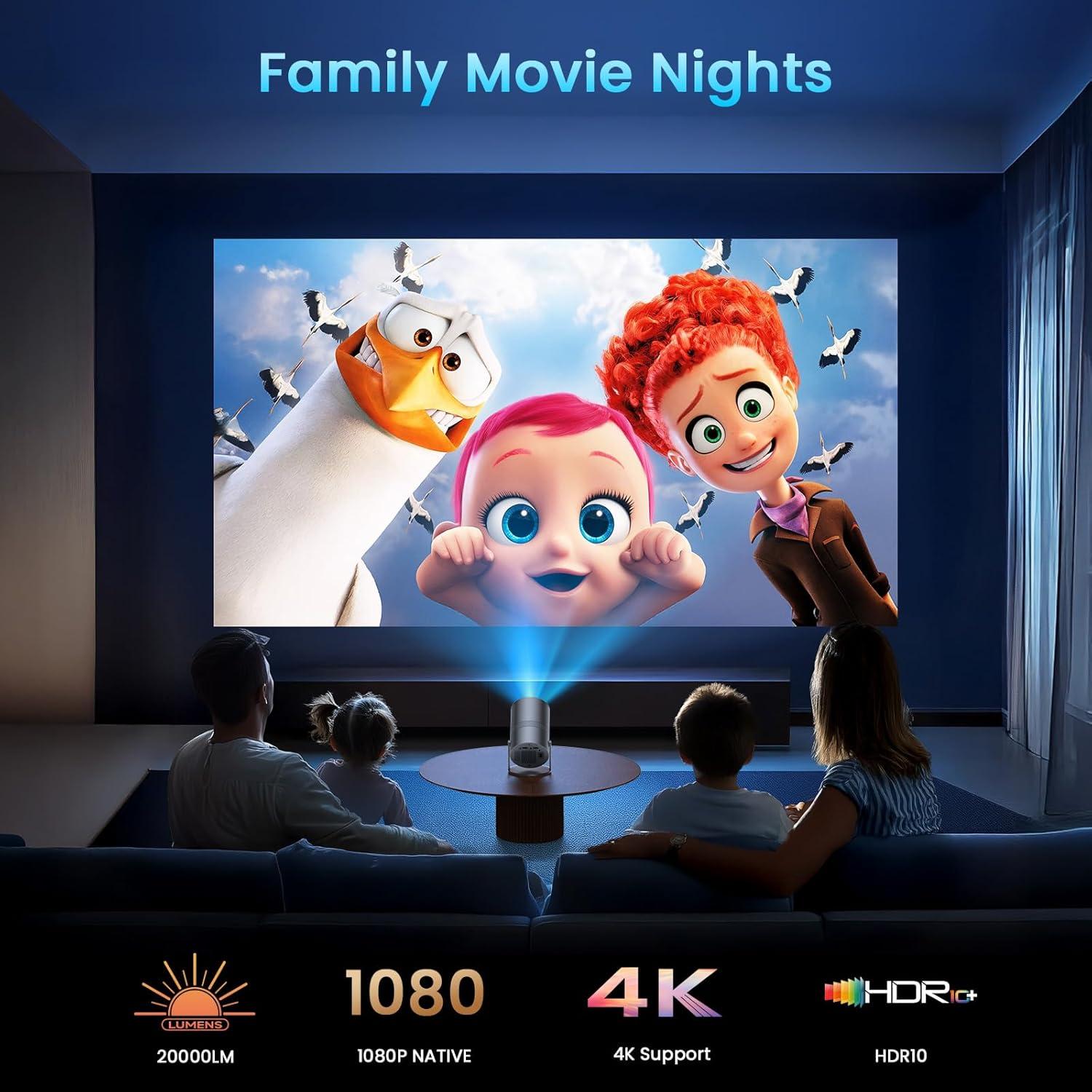 [Netflix Officially & Electric Focus]Mini Projector with WiFi and Bluetooth - 1080P 4K Support Portable Outdoor Projector,YOWHICK 270°Smart Projector for Movie Night/Ceiling /Home Theater (Grey)