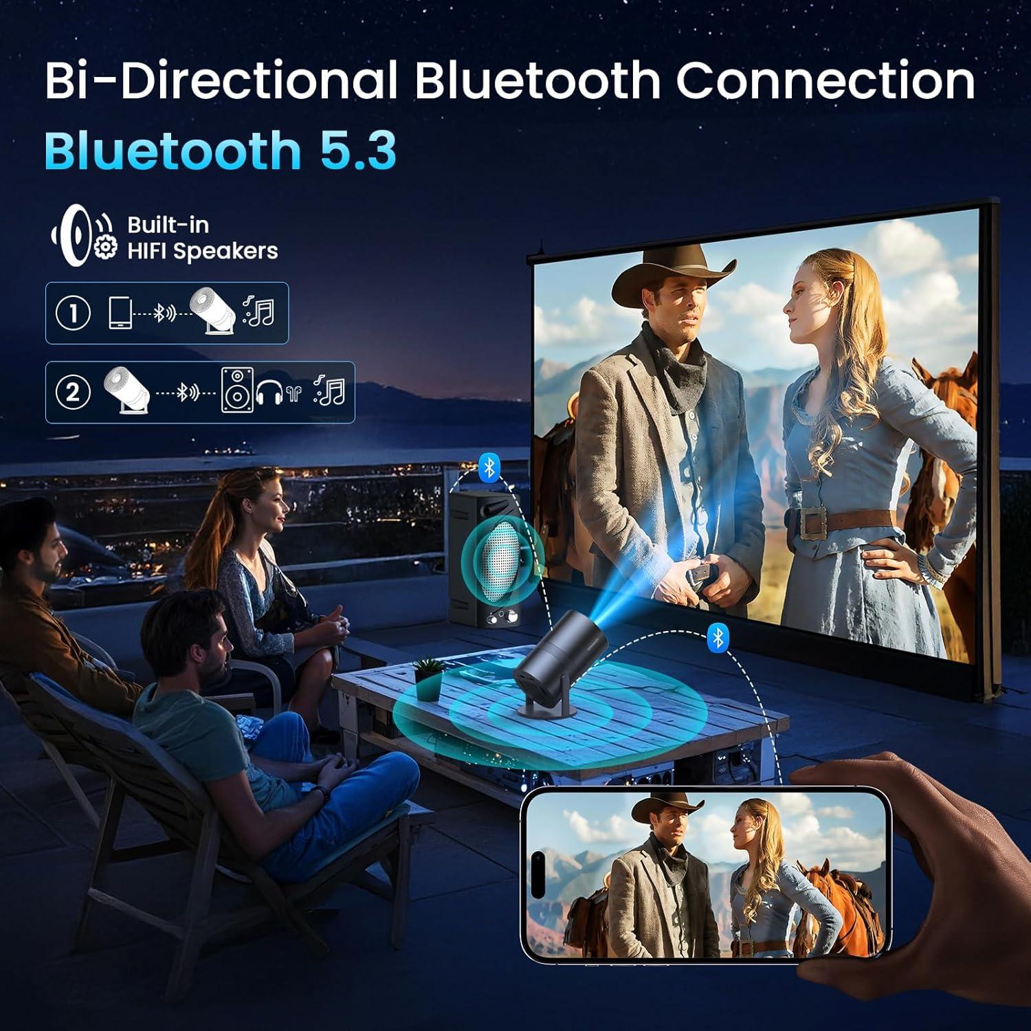 [Netflix Officially & Electric Focus]Mini Projector with WiFi and Bluetooth - 1080P 4K Support Portable Outdoor Projector,YOWHICK 270°Smart Projector for Movie Night/Ceiling /Home Theater (Grey)