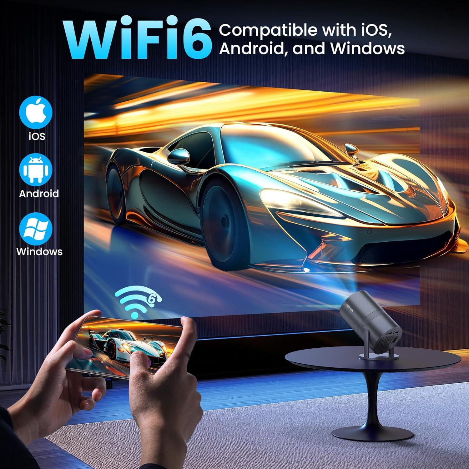 [Netflix Officially & Electric Focus]Mini Projector with WiFi and Bluetooth - 1080P 4K Support Portable Outdoor Projector,YOWHICK 270°Smart Projector for Movie Night/Ceiling /Home Theater (Grey)