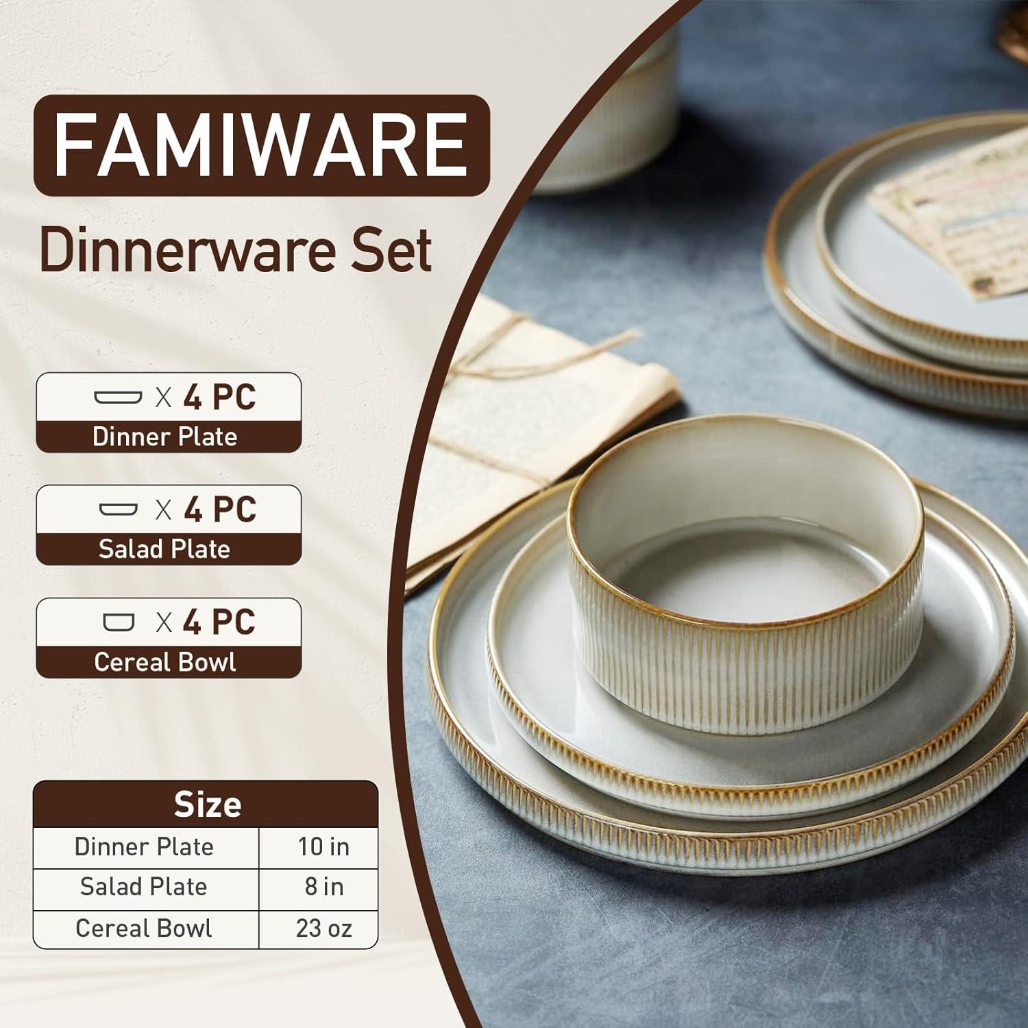 Juego de Vajilla Famiware 12 Piezas Resistente Microondas