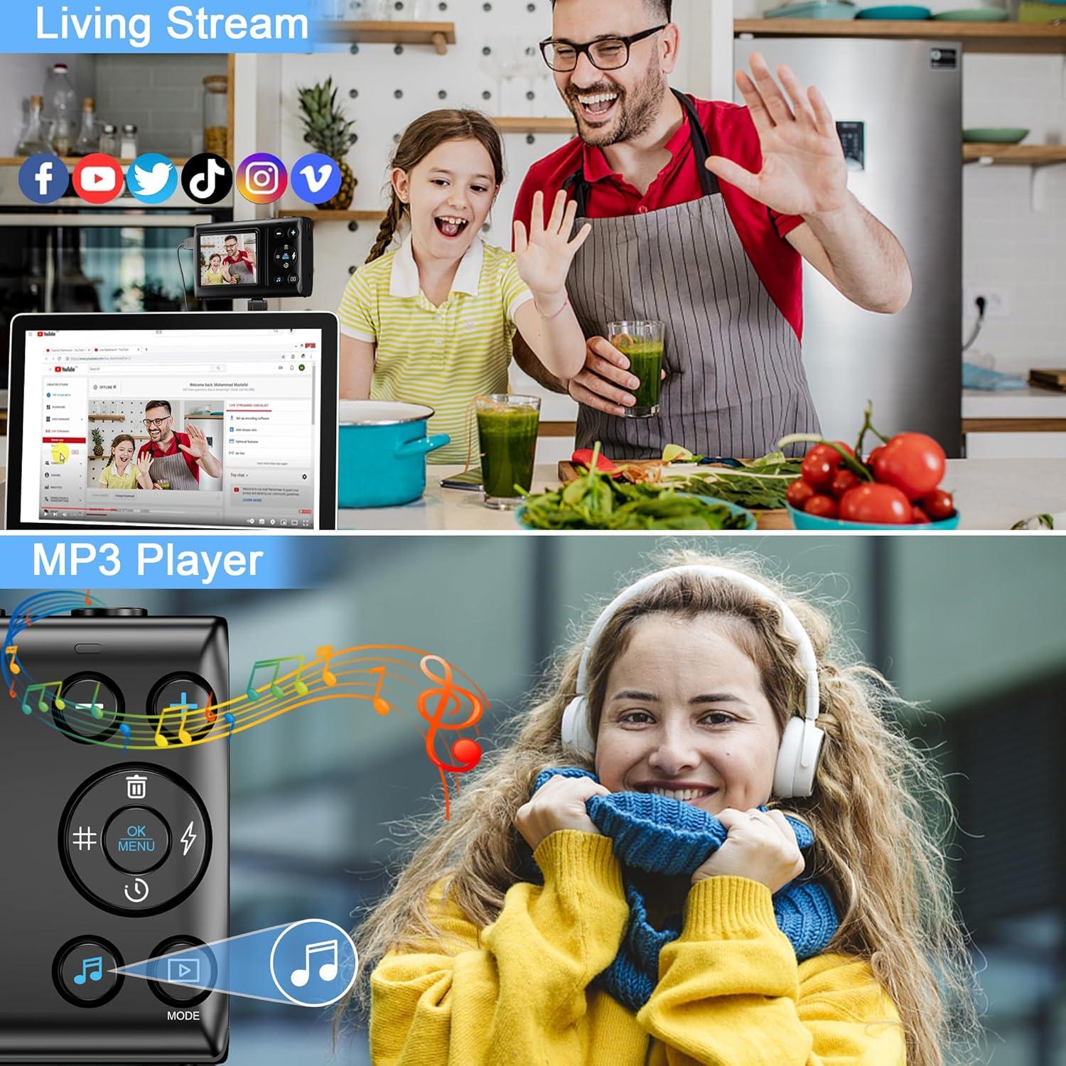 4K Digital Camera for Photography: 64MP Autofocus Compact Portable Digicam Point and Shoot Camera for Vlogging with 18X Zoom and 32GB TF Card Gift for Kids Teens Boys and Girls Black