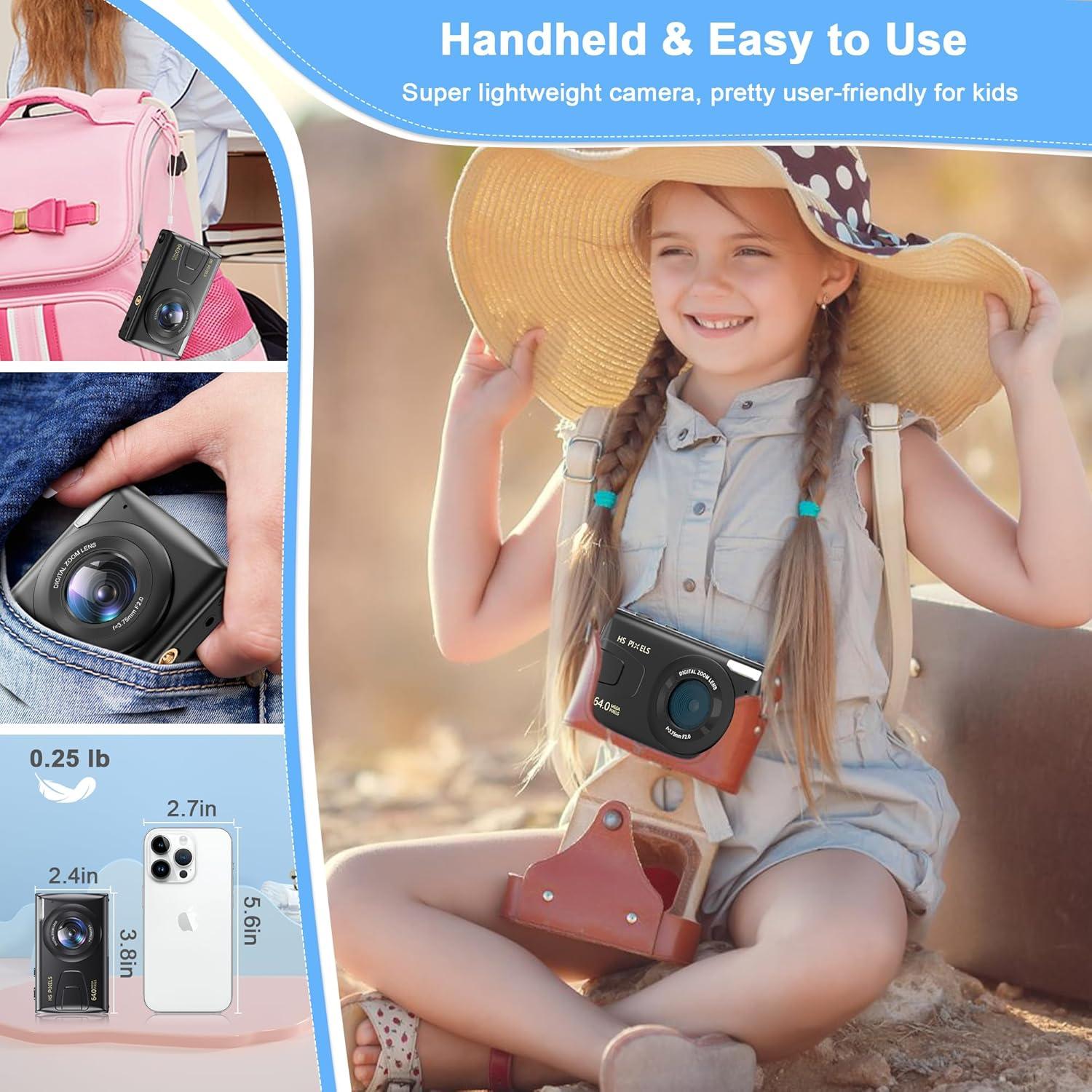 4K Digital Camera for Photography: 64MP Autofocus Compact Portable Digicam Point and Shoot Camera for Vlogging with 18X Zoom and 32GB TF Card Gift for Kids Teens Boys and Girls Black