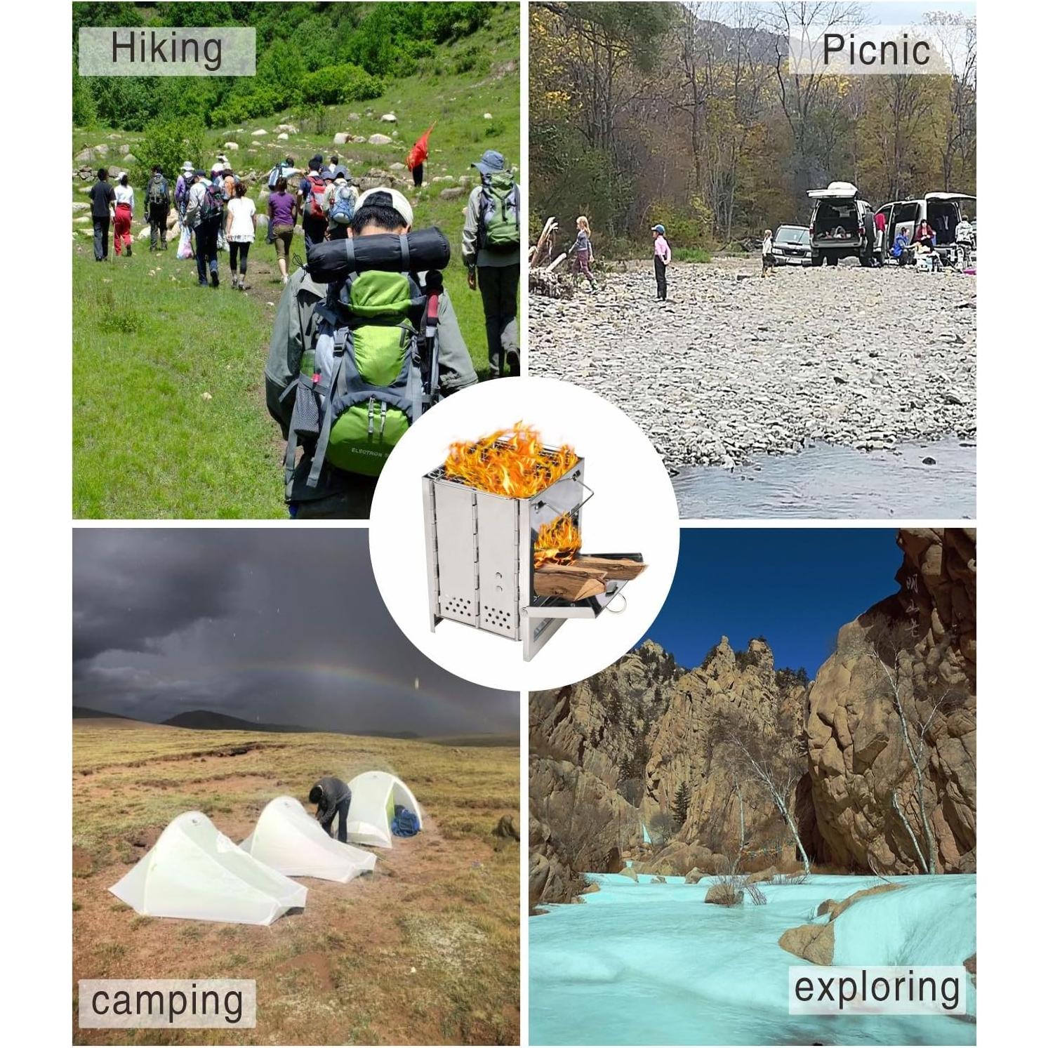 Estufa de Camping Plegable Genérico de Acero Inoxidable 1,06 kg