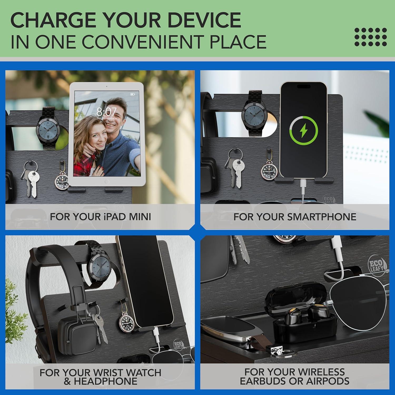 Organizador de Mesita de Noche EcoLeafy - Madera Sostenible Negra