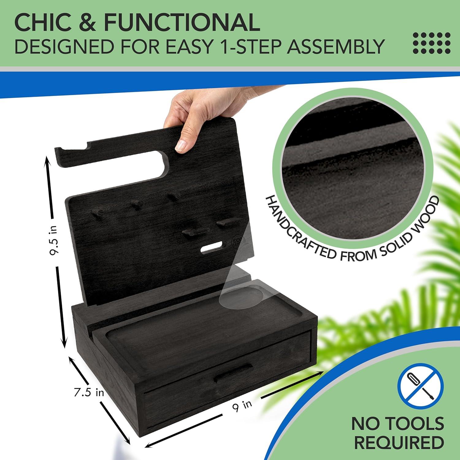 Organizador de Mesita de Noche EcoLeafy - Madera Sostenible Negra