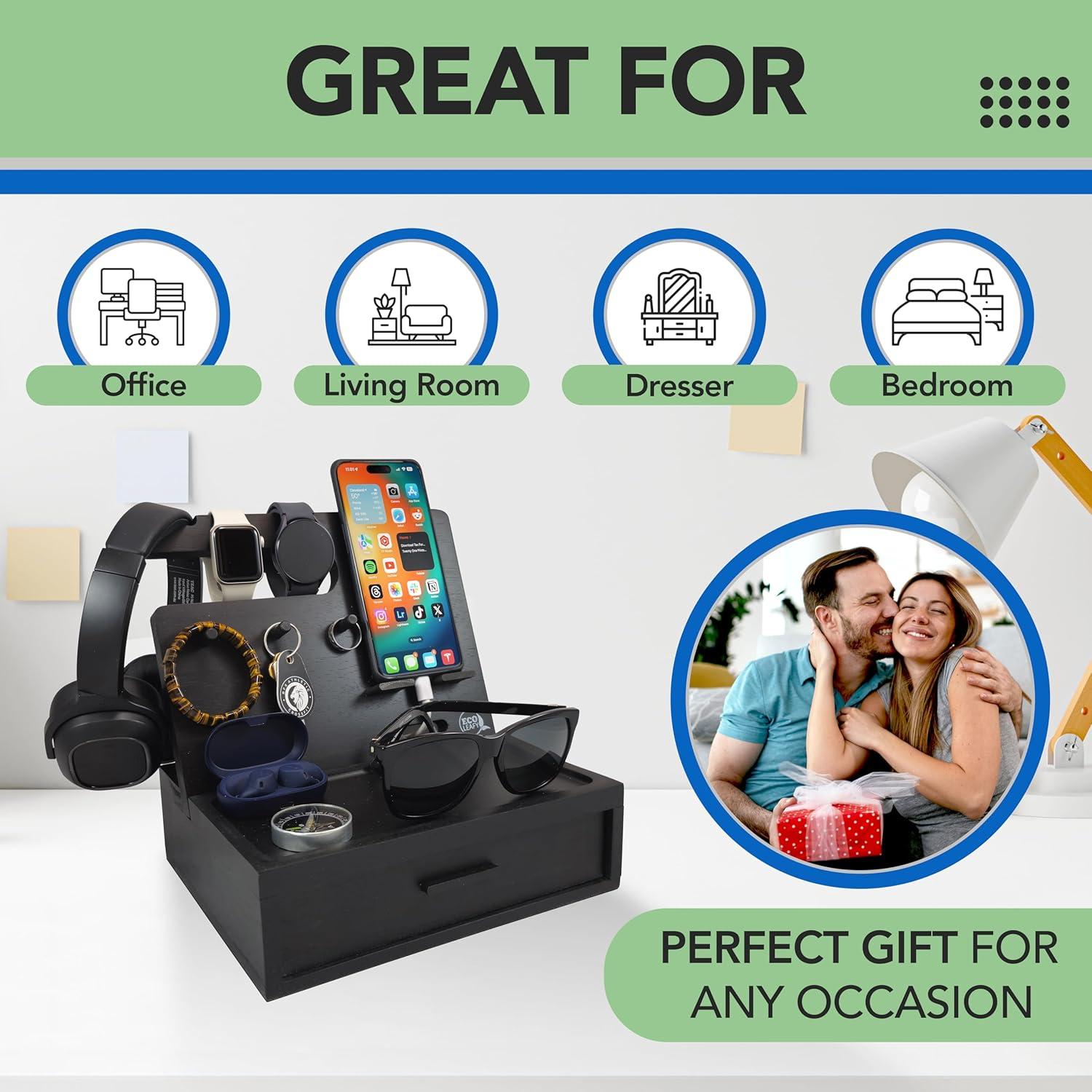 Organizador de Mesita de Noche EcoLeafy - Madera Sostenible Negra