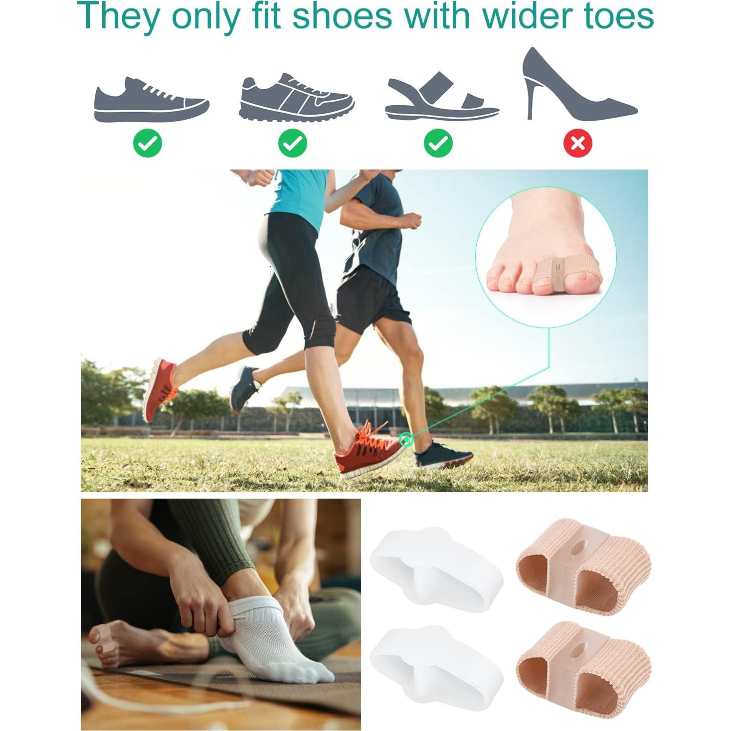 4Pcs BLATOWN Toe Separators Bunion Corrector for Women Men, Gel Big Toe Spacers with 2 Loops for Feet, Hammer Toe Straightener, Elasticity and Soft (2Nylon+2Gel)