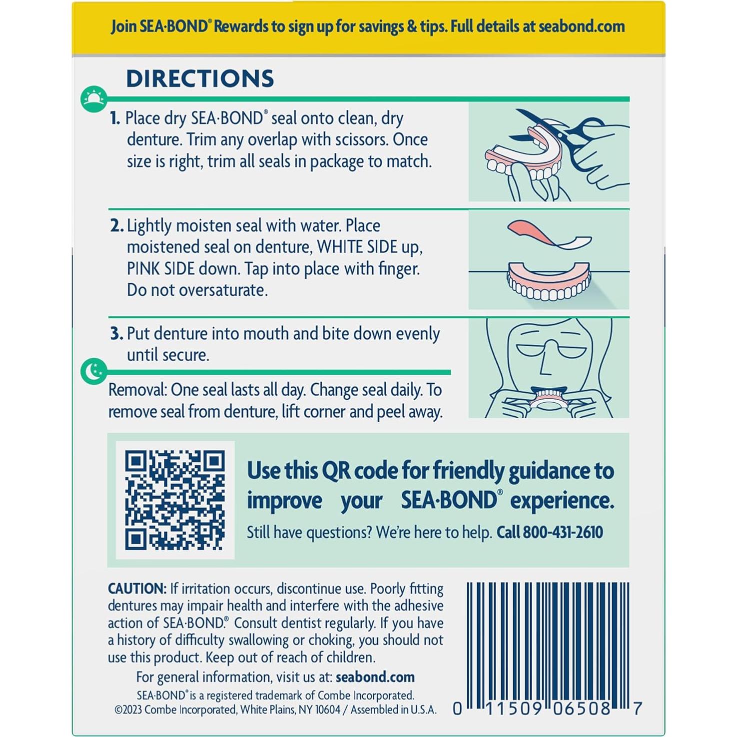 Sellos Adhesivos Sea-Bond para Dentaduras Inferiores 30 Pzas