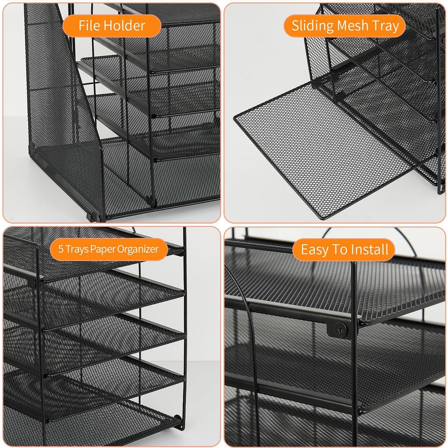 Organizador de Escritorio LEKETREE 5 Bandejas Metal Negro