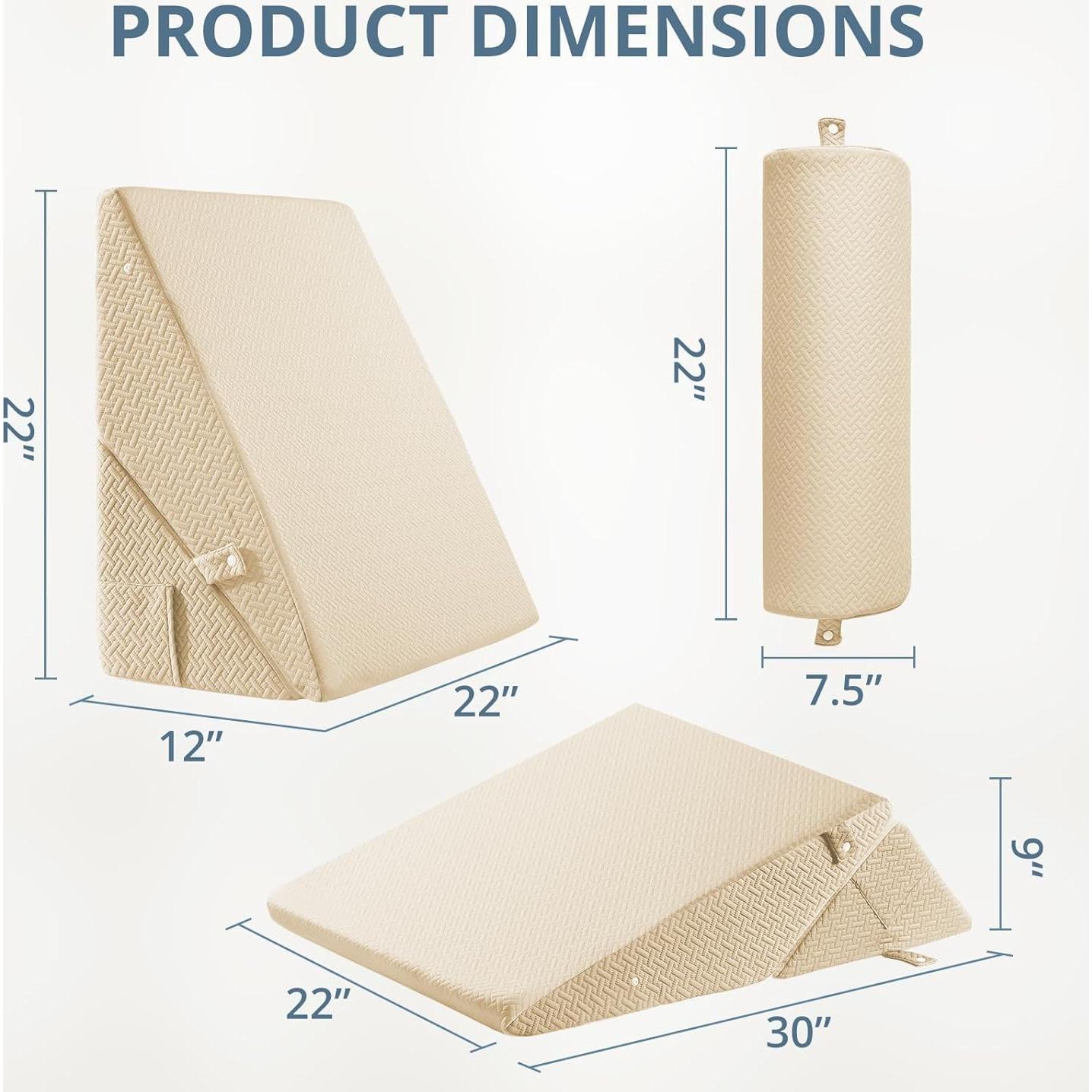 Sasttie Wedge Pillow Set for After Surgery, Adjustable Bed Wedge Pillow Headboard with Orthopedic Memory Foam Neck Cushion – for Acid Reflux, Sleeping, Neck & Back Support, Beige