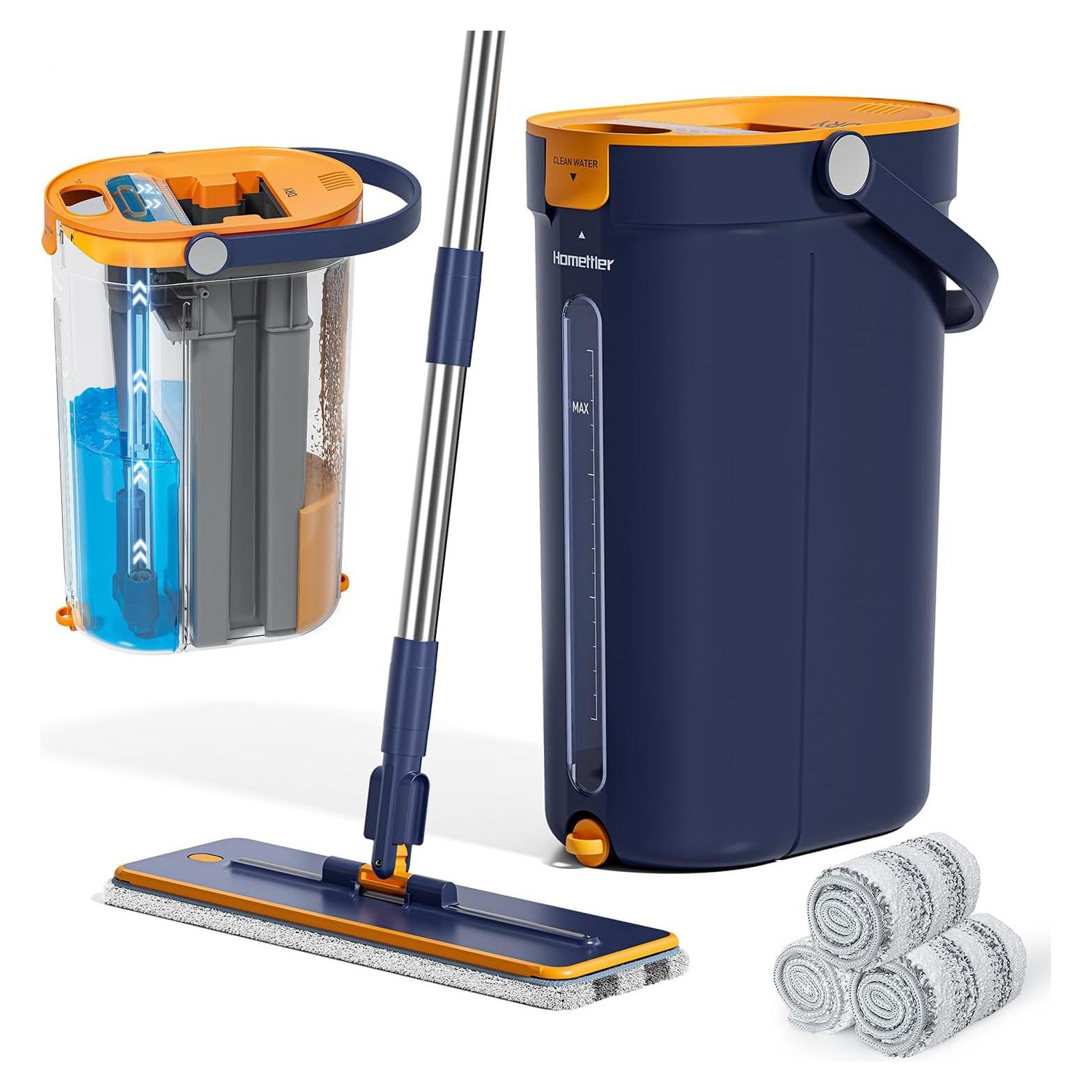 Juego de trapeador y cubo HoMettler con 4 almohadillas de microfibra