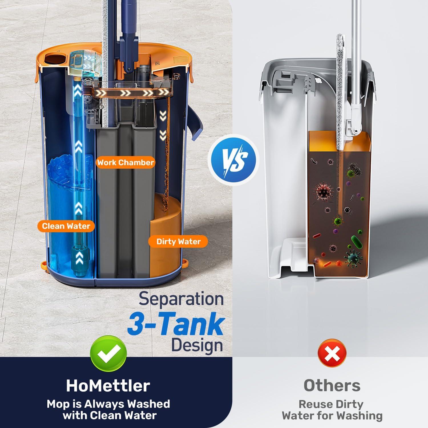 Juego de trapeador y cubo HoMettler con 4 almohadillas de microfibra