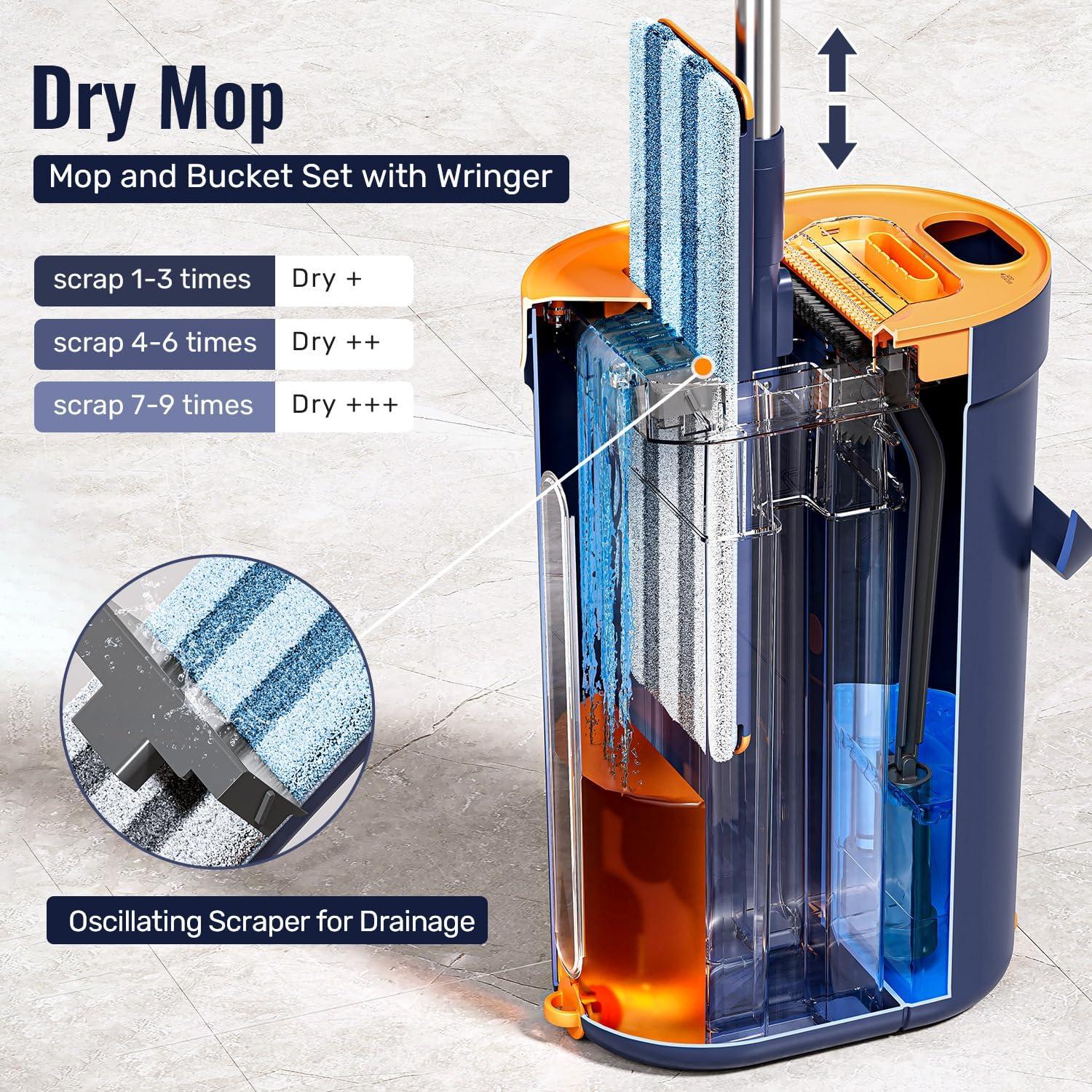 Juego de trapeador y cubo HoMettler con 4 almohadillas de microfibra