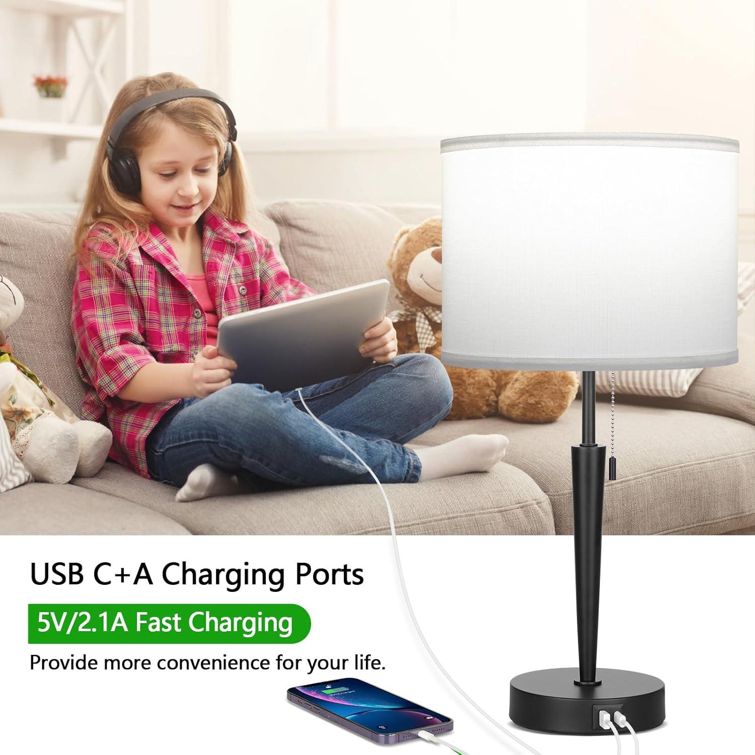 Juego de 2 Lámparas de Mesa GGOYING con Carga USB y LED 5000K