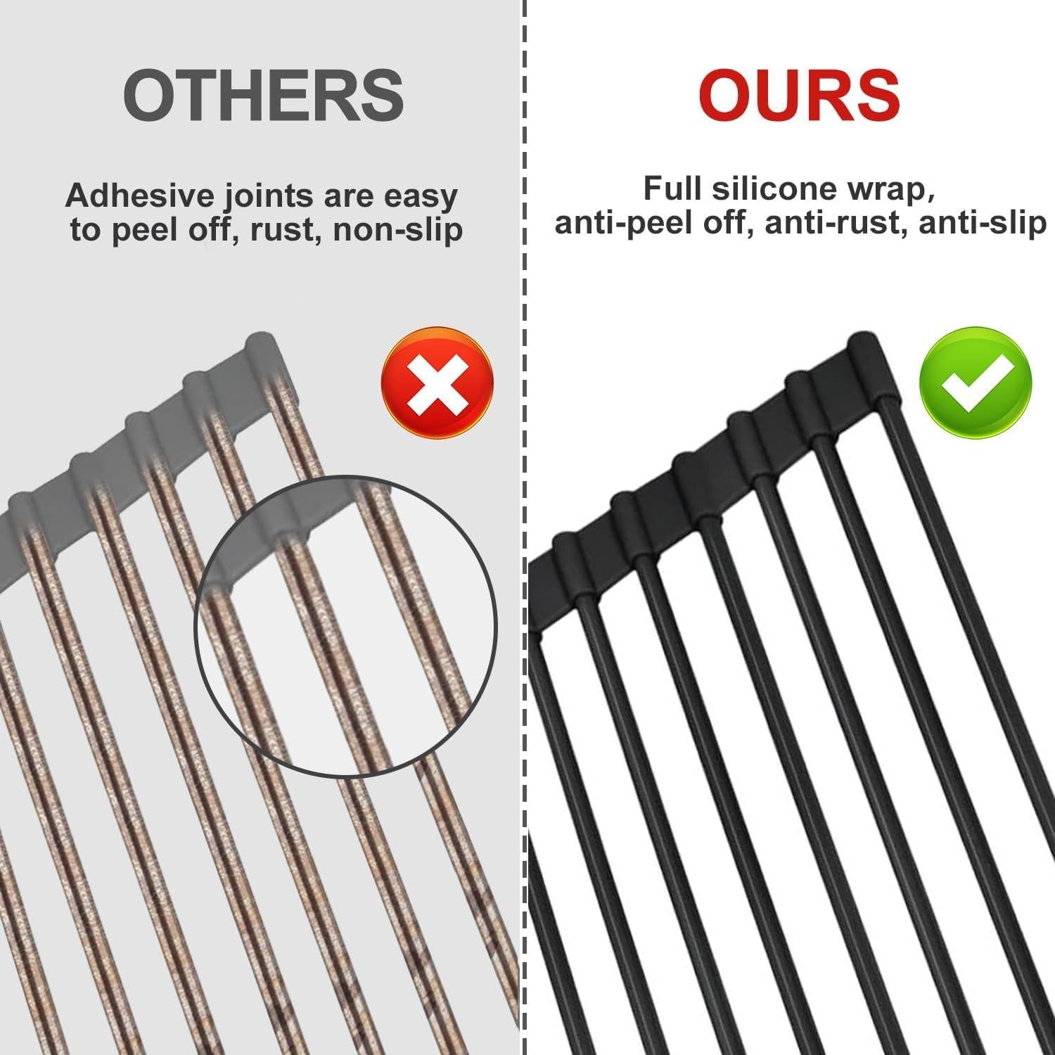 MERRYBOX Roll Up Over The Sink Dish Drying Rack Silicone Wrapped Foldable, Heat-Resistant, Anti-Slip Sink Rack Multipurpose Dish Drainer for Kitchen Sink Counter - Black, 17.5" x 11"