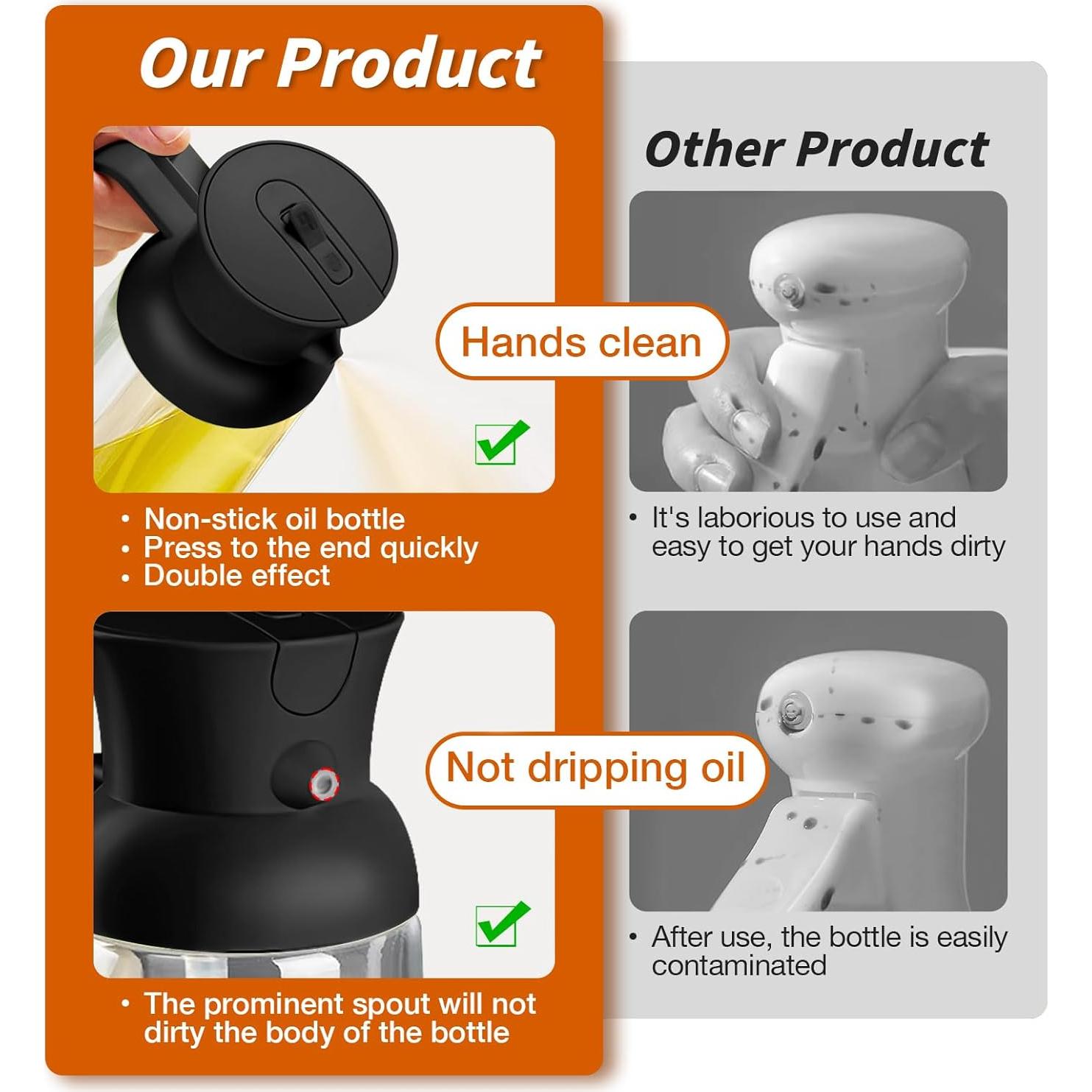 YARRAMATE Large Capacity 2 in 1 Oil Sprayer for Cooking with Measuring, 18oz/550ml Olive Oil Dispenser for Kitchen, Food-grade Oil Spritzer Bottle for Air Fryer, Salad BBQ (Black)