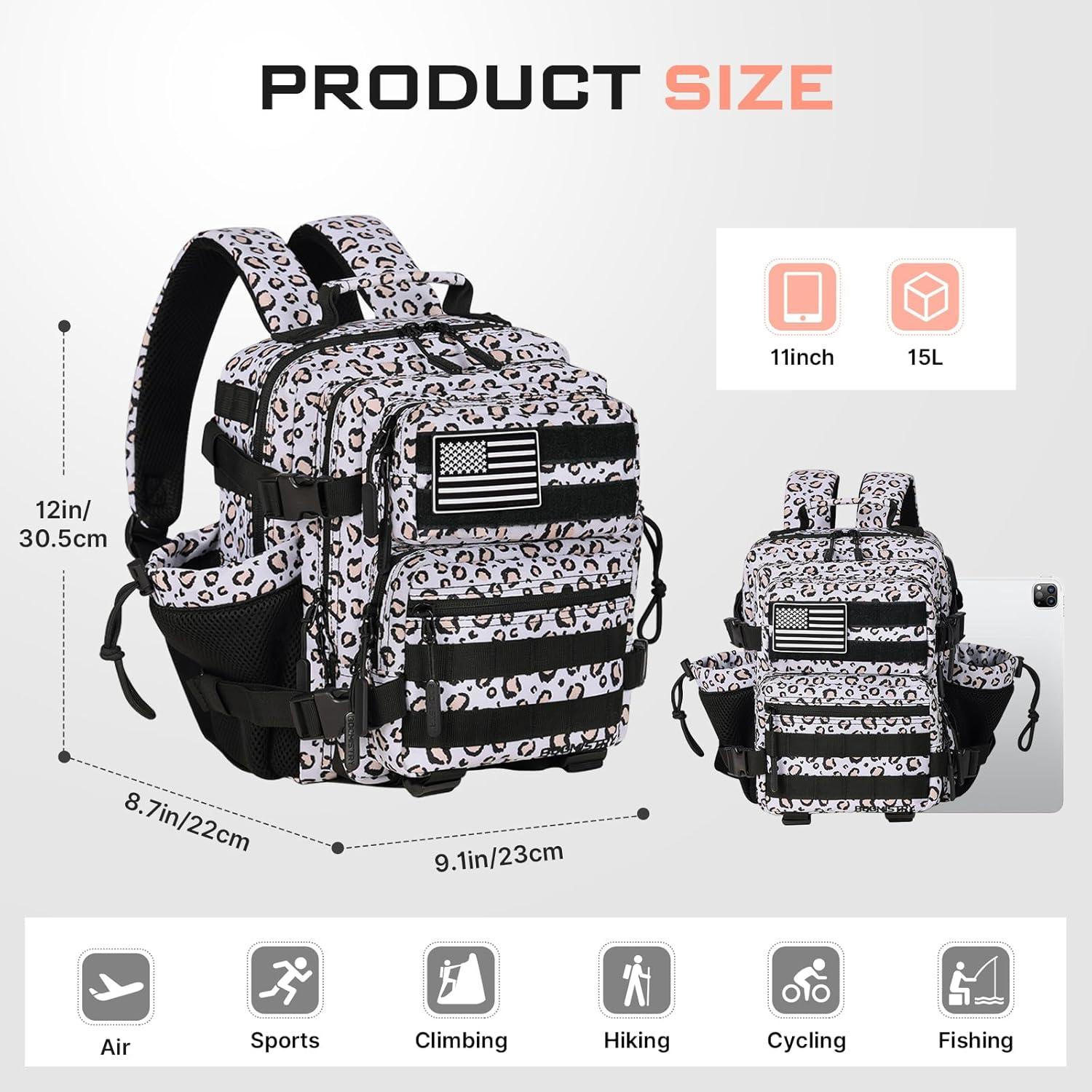 Mochila Táctica Boomistry 15L Ergonómica Leopardo Blanco