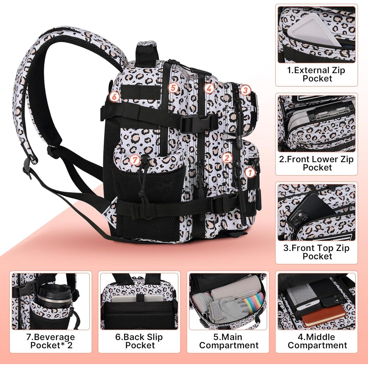 Mochila Táctica Boomistry 15L Ergonómica Leopardo Blanco