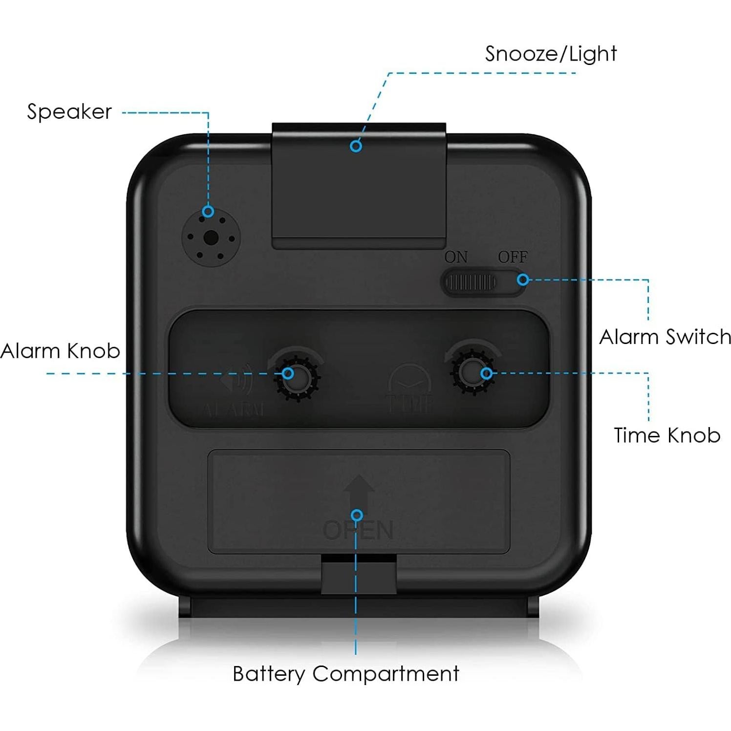 Reloj de Alarma Analógico AMIR Compacto Silencioso Negro