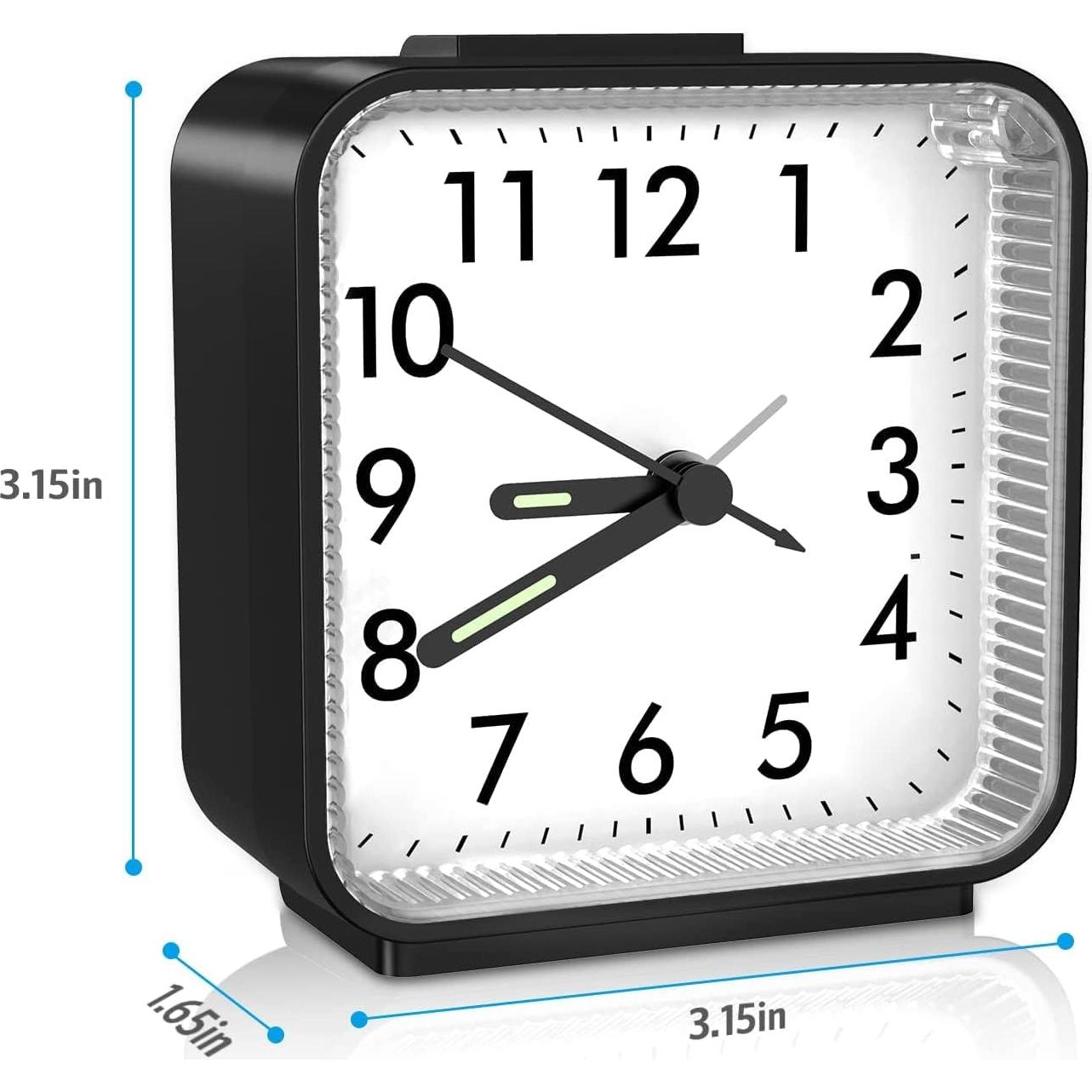 Reloj de Alarma Analógico AMIR Compacto Silencioso Negro