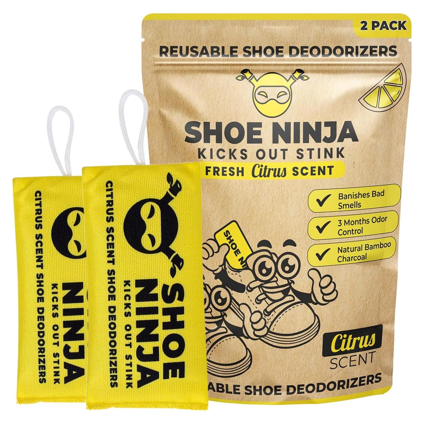 Shoe Ninja Shoe Deodorizer - Shoe Odor Elimination with Activated Charcoal, Versatile and Reusable Shoe Smell Remover, Boxing Glove Deodorizer, and Shoe Freshener, Great for Sports - 1 Pack Count of 2