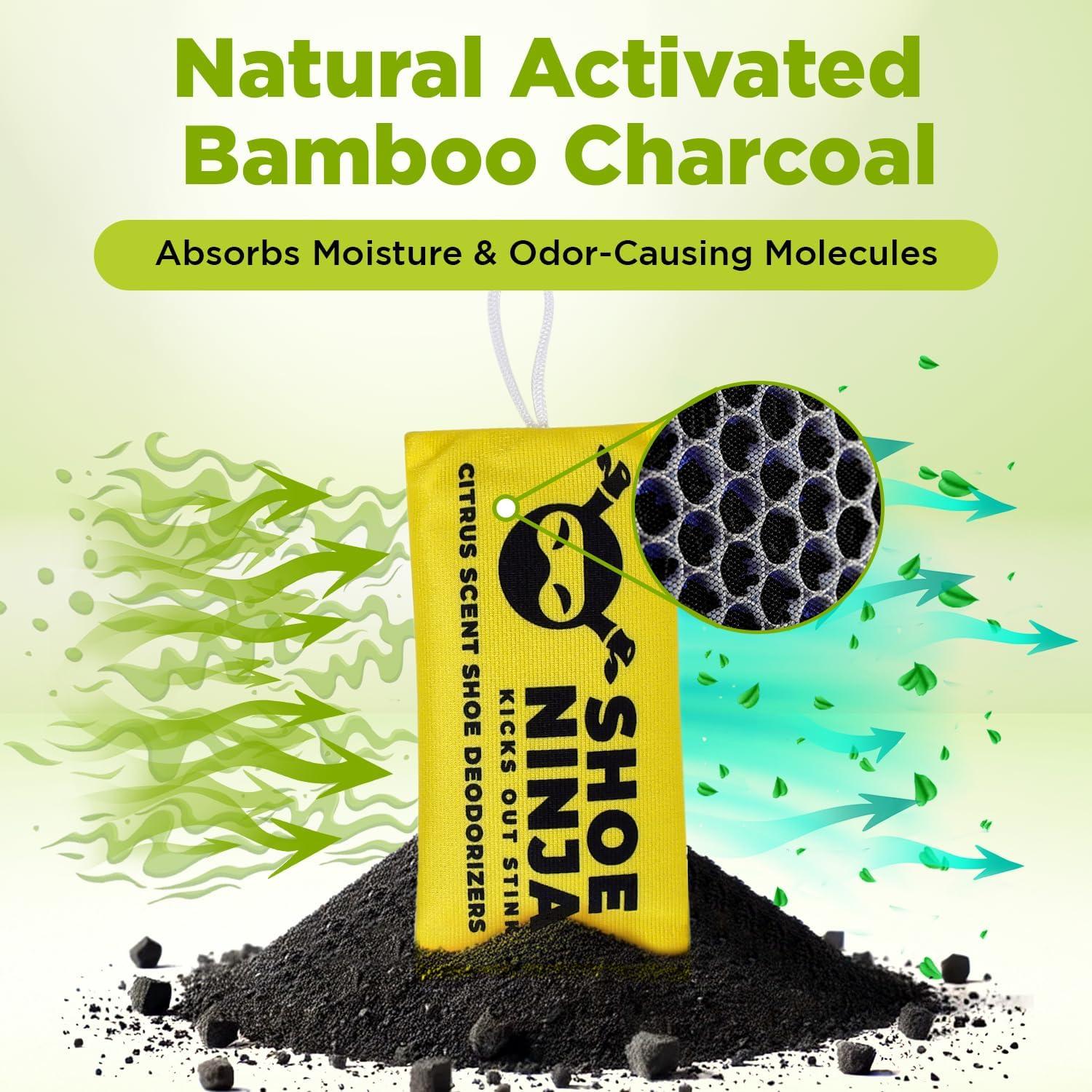 Shoe Ninja Shoe Deodorizer - Shoe Odor Elimination with Activated Charcoal, Versatile and Reusable Shoe Smell Remover, Boxing Glove Deodorizer, and Shoe Freshener, Great for Sports - 1 Pack Count of 2