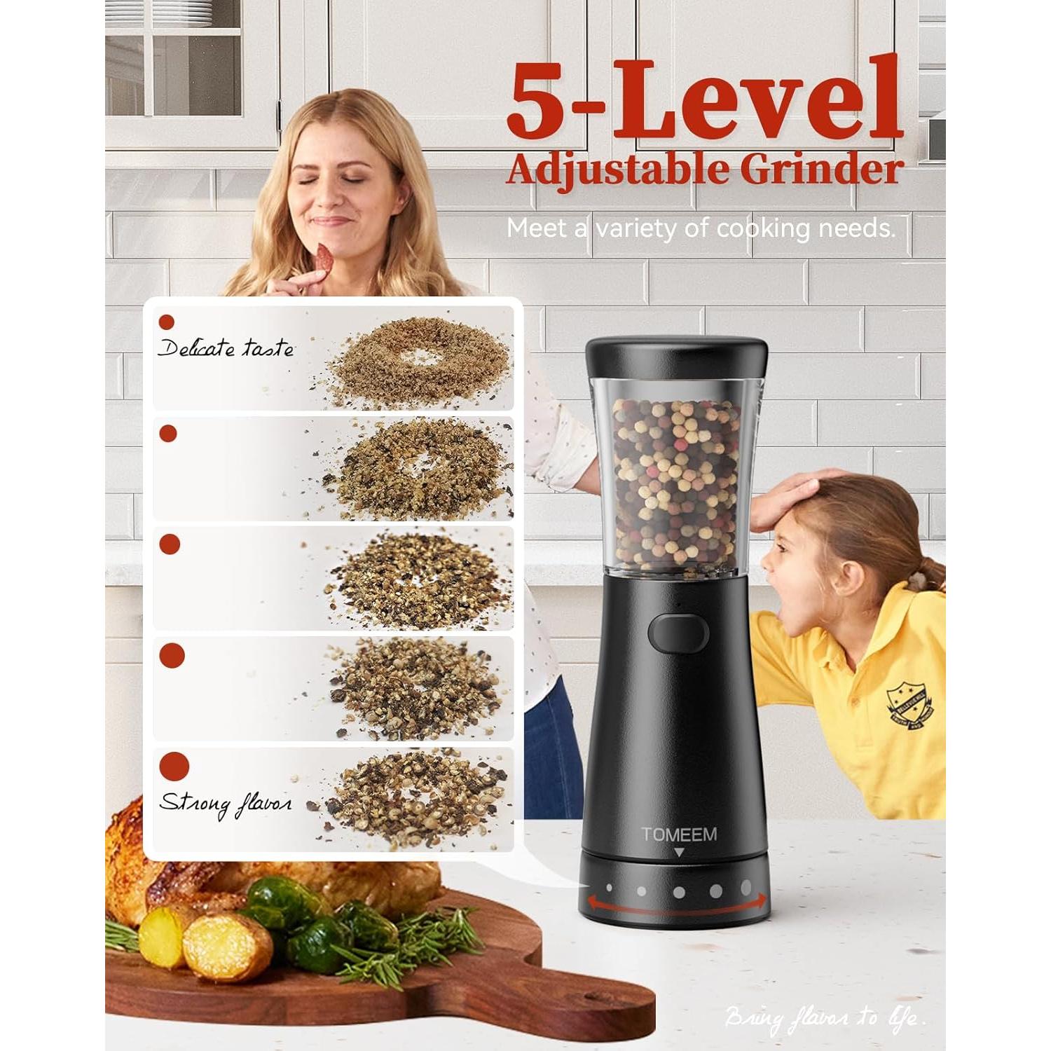 Electric Salt and Pepper Grinder Set with Storage Base, Stainless Steel Rechargeable Salt and Pepper Grinder Set with 4.5 oz Large Capacity, 1.8" Wide Mouth, Adjustable Coarseness, Ideal for Kitchen