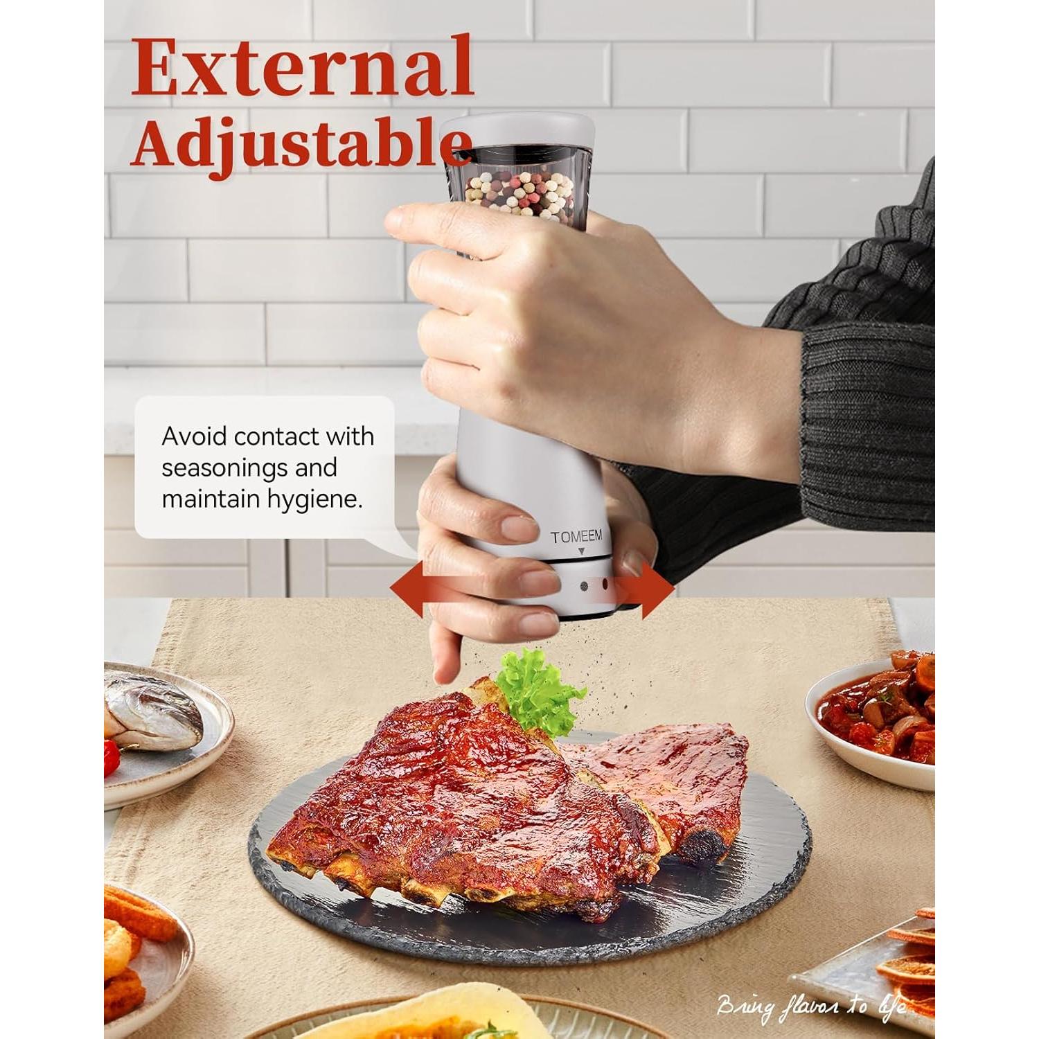 Electric Salt and Pepper Grinder Set with Storage Base, Stainless Steel Rechargeable Salt and Pepper Grinder Set with 4.5 oz Large Capacity, 1.8" Wide Mouth, Adjustable Coarseness, Ideal for Kitchen