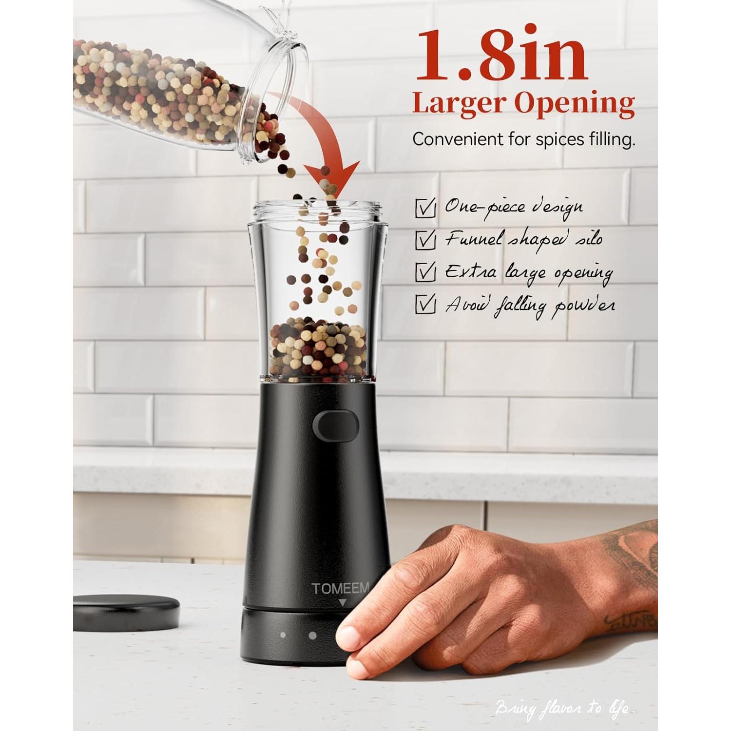 Electric Salt and Pepper Grinder Set with Storage Base, Stainless Steel Rechargeable Salt and Pepper Grinder Set with 4.5 oz Large Capacity, 1.8" Wide Mouth, Adjustable Coarseness, Ideal for Kitchen