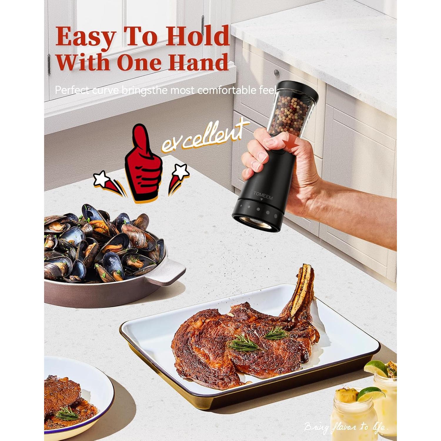 Electric Salt and Pepper Grinder Set with Storage Base, Stainless Steel Rechargeable Salt and Pepper Grinder Set with 4.5 oz Large Capacity, 1.8" Wide Mouth, Adjustable Coarseness, Ideal for Kitchen