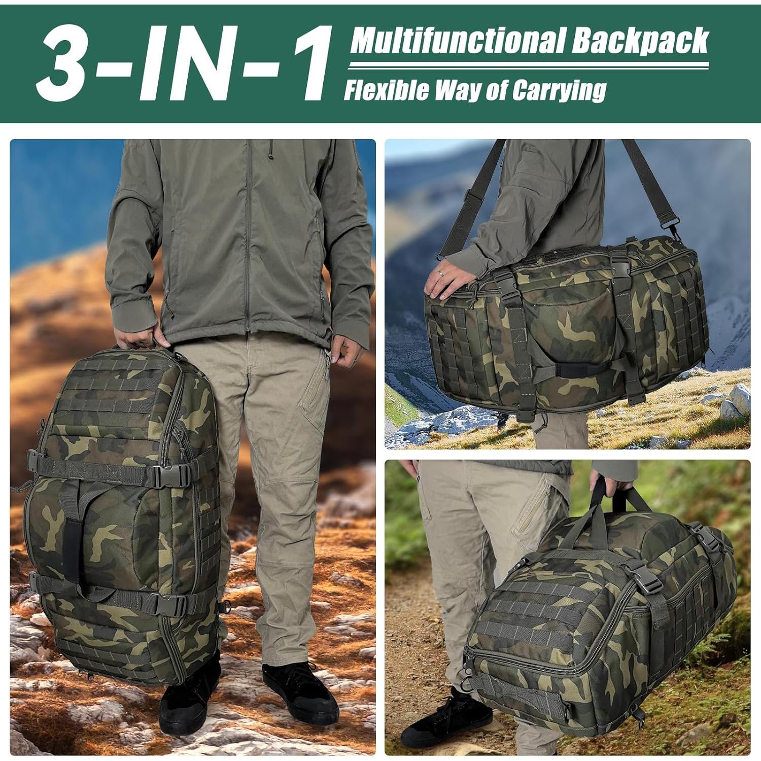 Bolsa Duffle Grande 65L Táctica 3-en-1 MOLLE Woodland