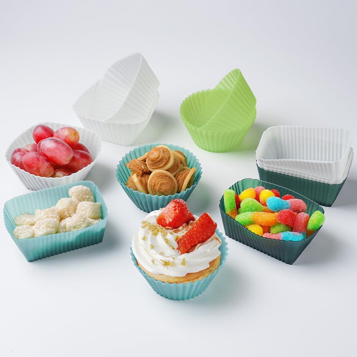Tazas de Silicona Reutilizables IELEK para Muffins 12 Piezas