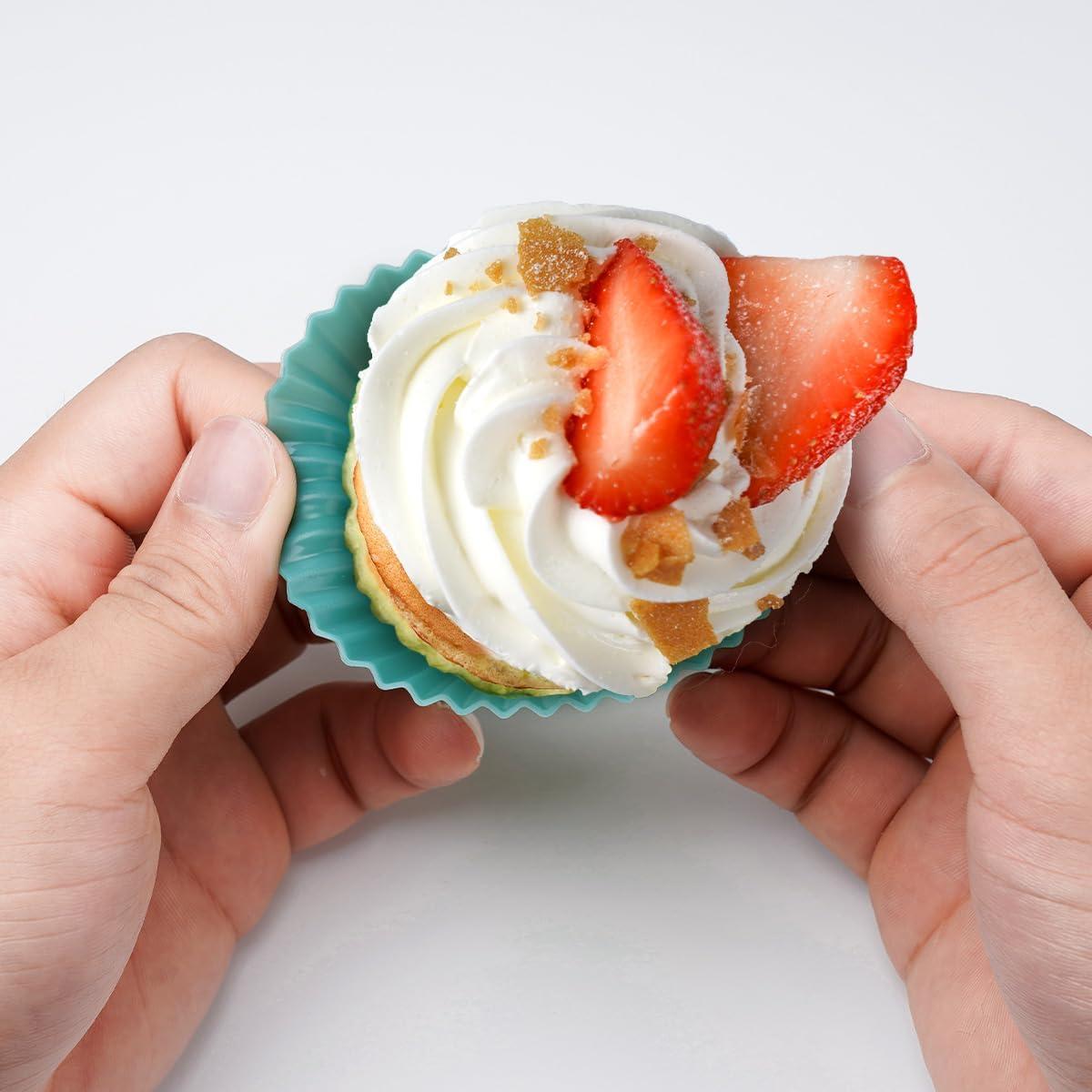 Tazas de Silicona Reutilizables IELEK para Muffins 12 Piezas