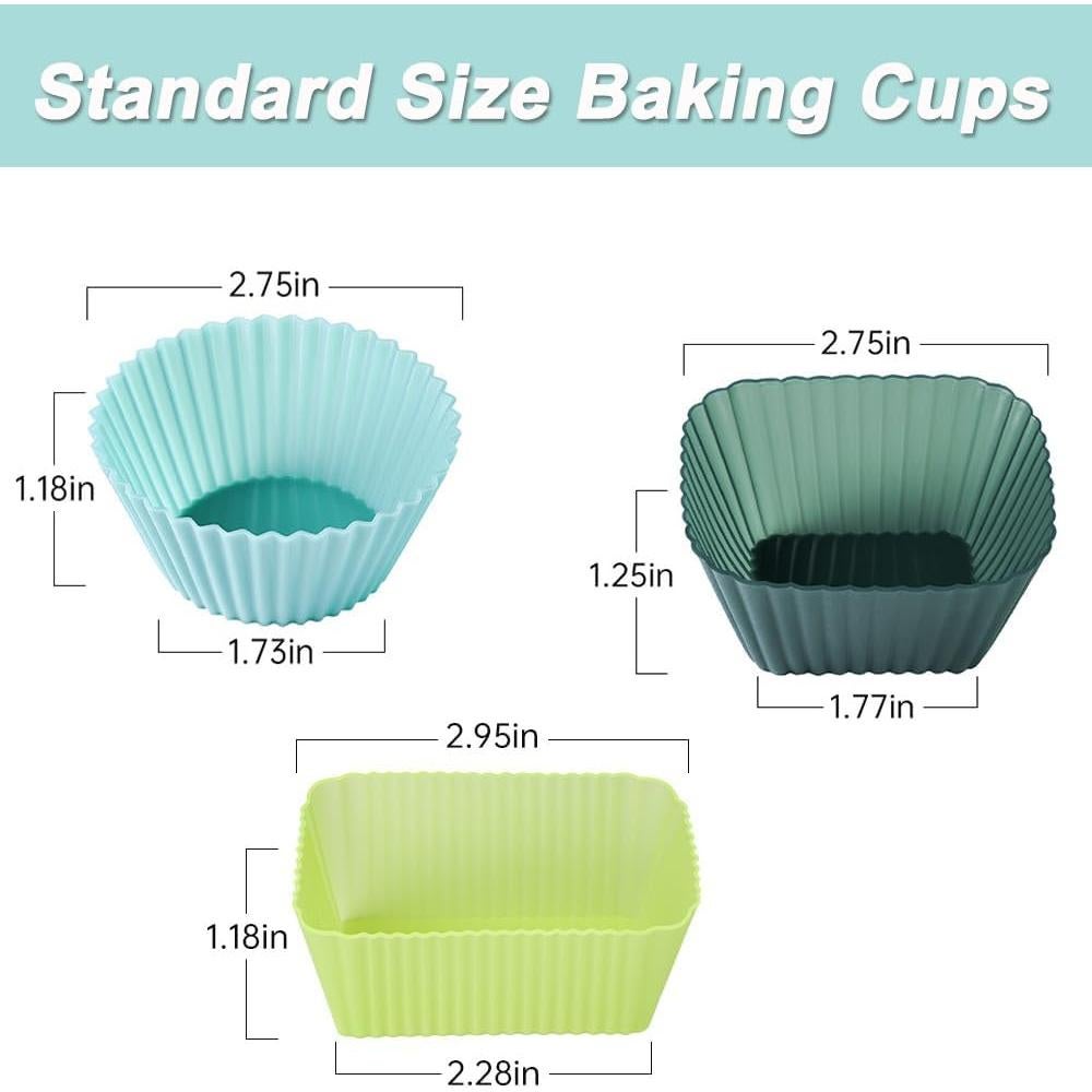 Tazas de Silicona Reutilizables IELEK para Muffins 12 Piezas