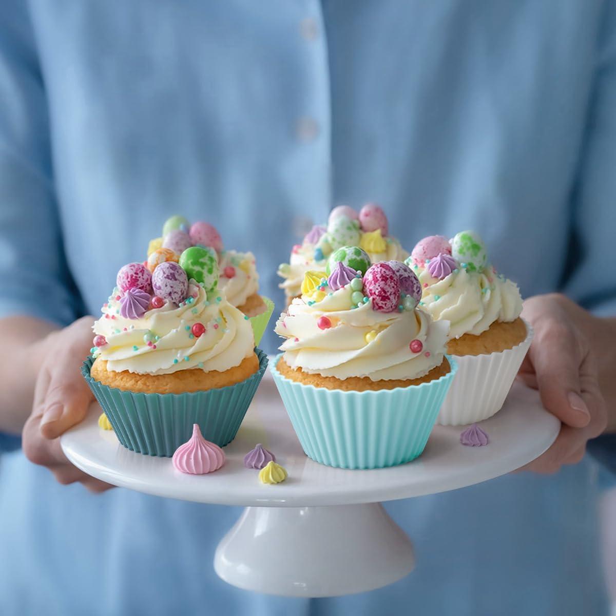 Tazas de Silicona Reutilizables IELEK para Muffins 12 Piezas