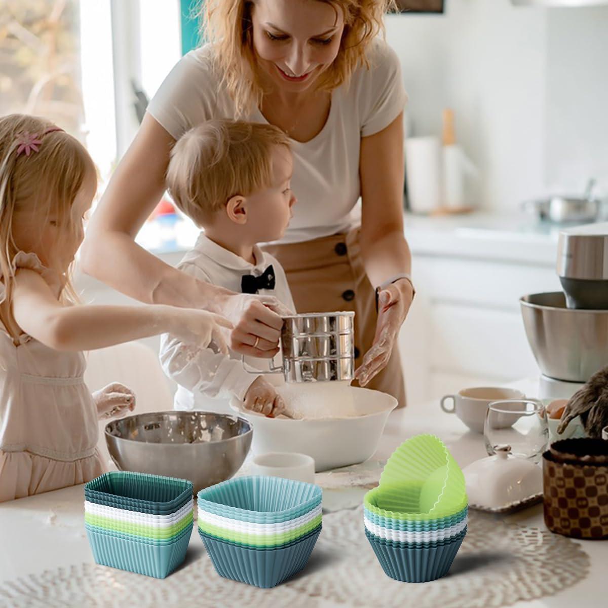 Tazas de Silicona Reutilizables IELEK para Muffins 12 Piezas